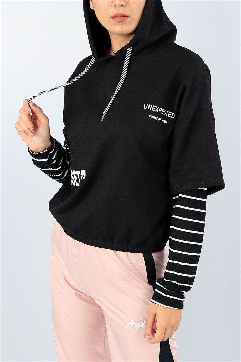 Siyah Eklemeli Bayan Beli Lastikli Sweat 39620