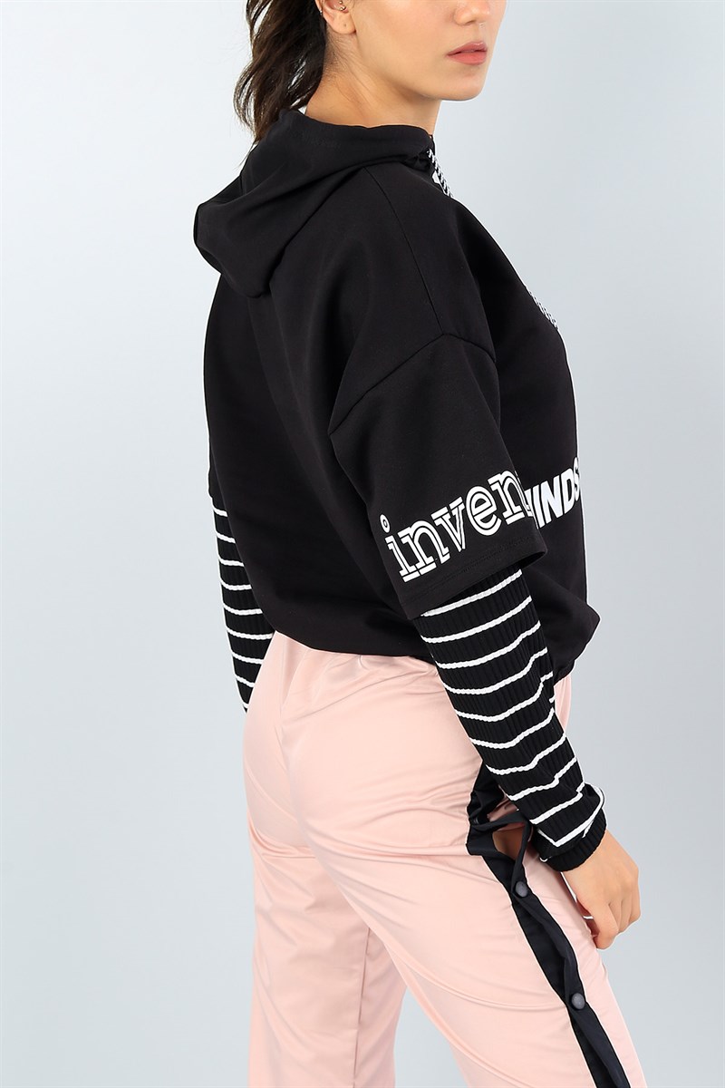 Siyah Eklemeli Bayan Beli Lastikli Sweat 39620