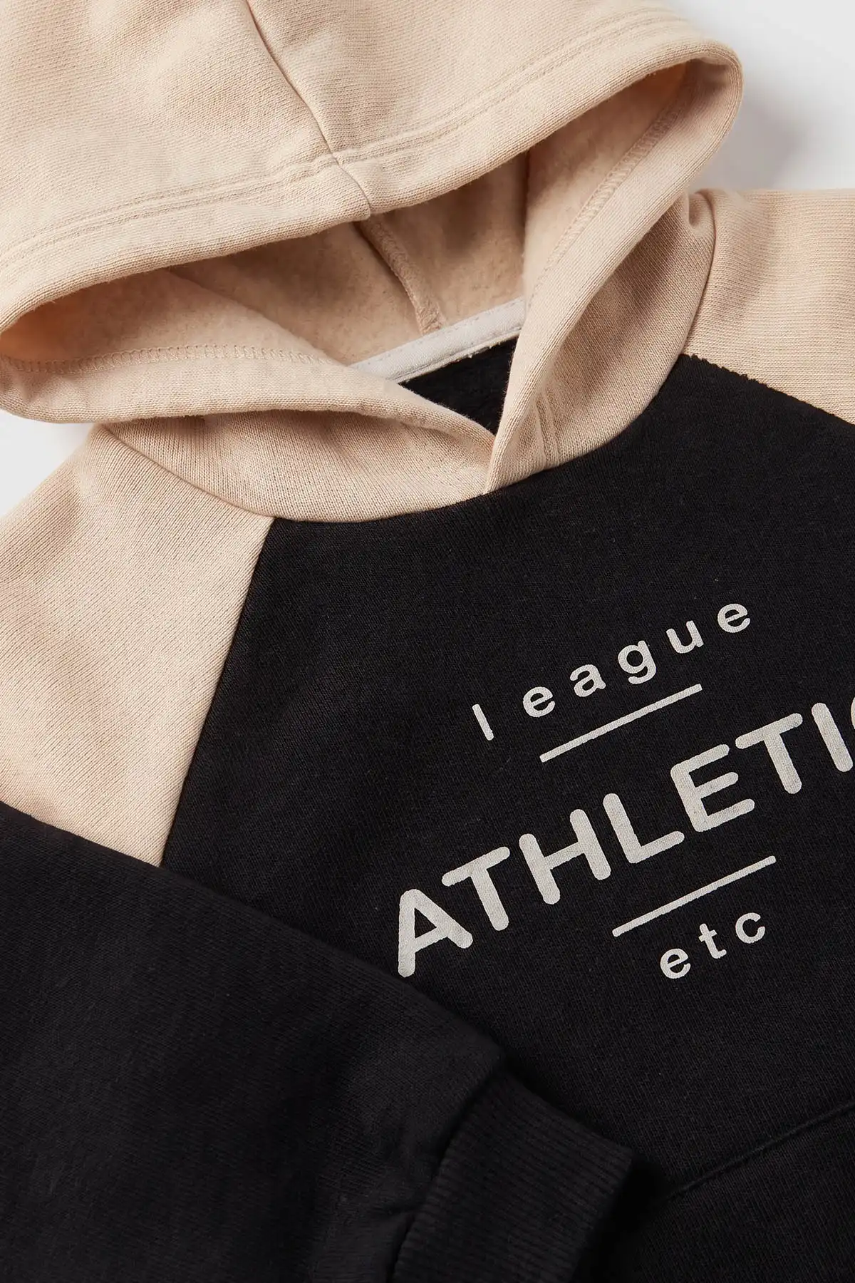 Siyah Ekru (6-10 Yaş) Athletic Baskılı Kapüşonlu   3 İp Şardonlu Erkek Çocuk Kışlık Takım 481858