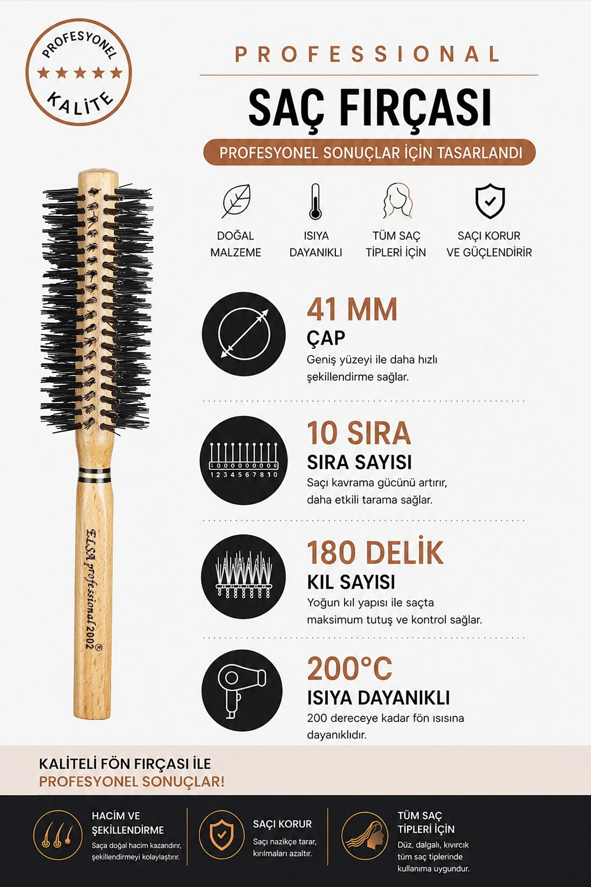 Siyah Elsa Professional 2002 Sert Saç Fön Fırçası 462358