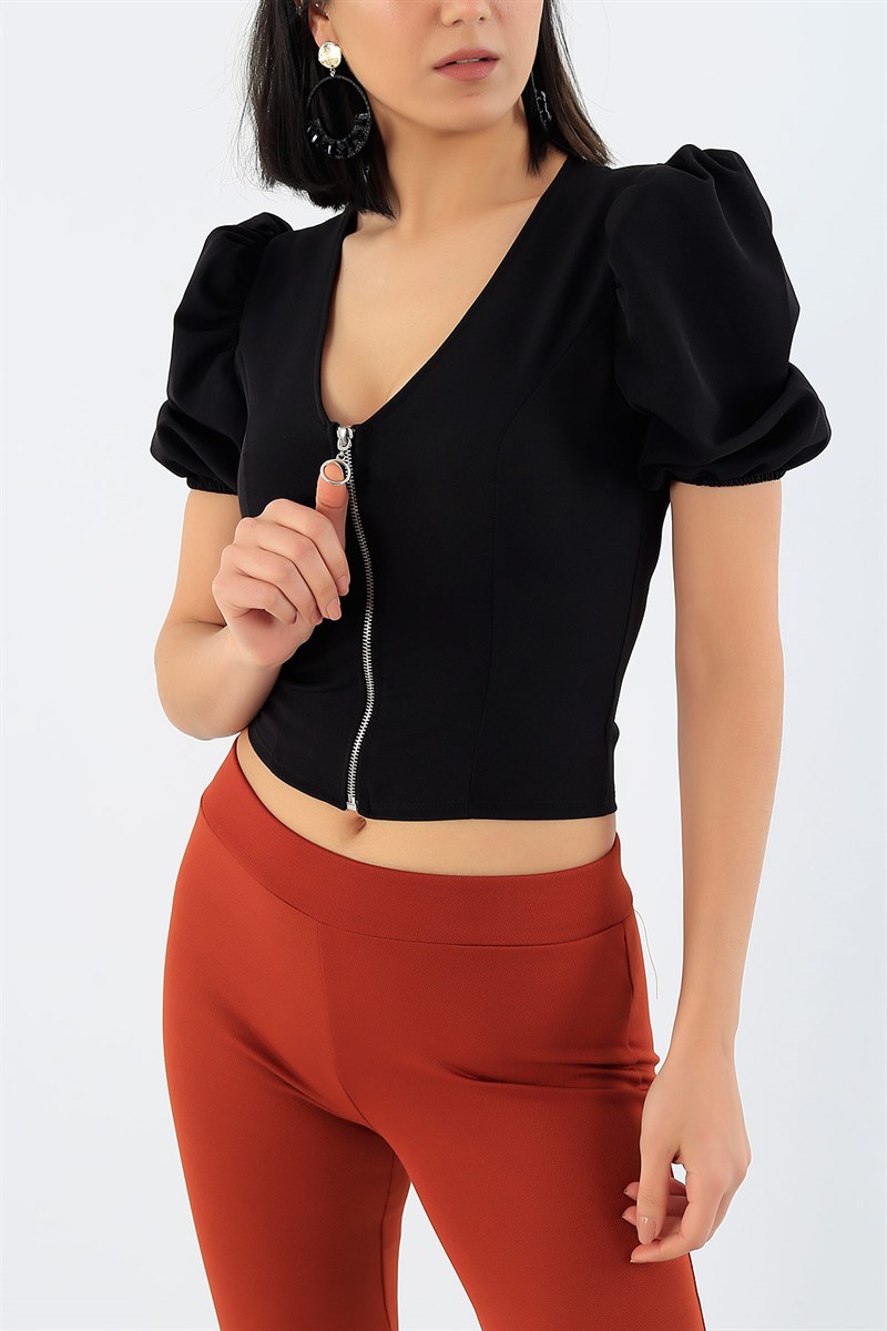 Siyah Fermuarlı Bluz 29078B