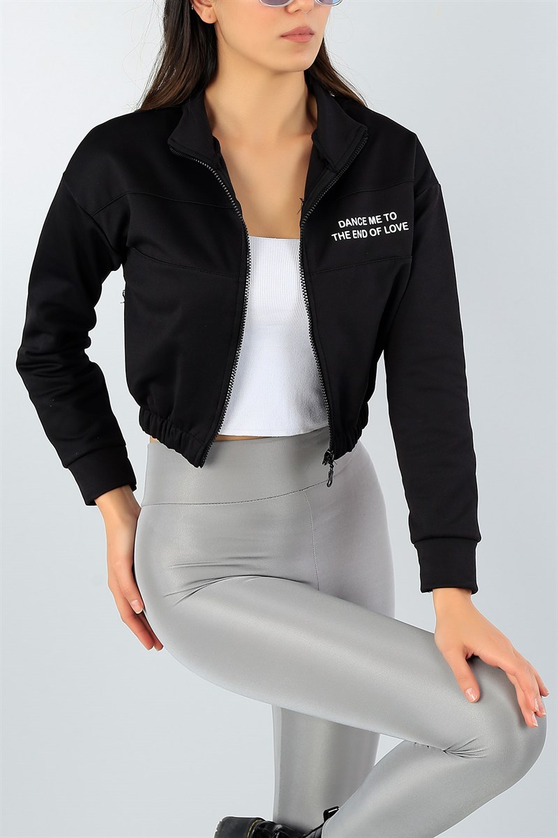 Siyah Fermuarlı Crop Sweat 46413