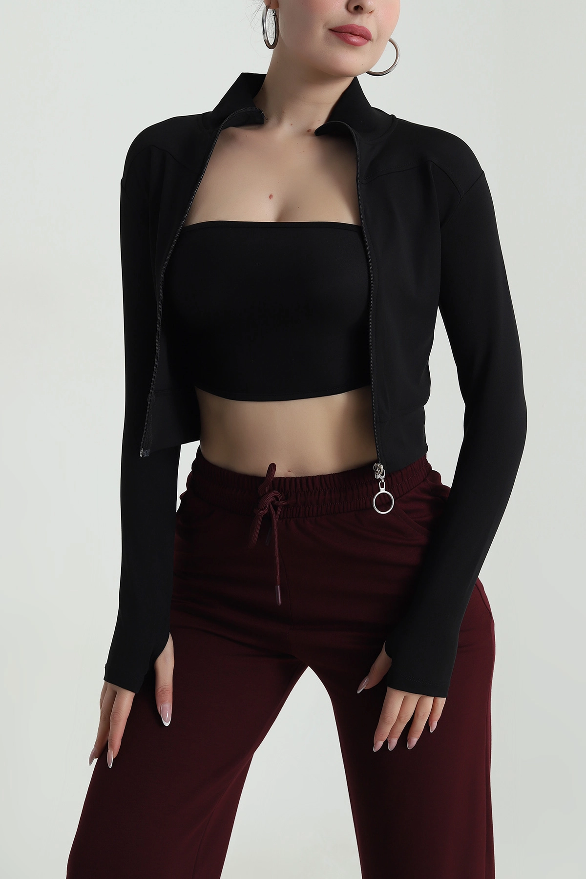 Siyah Fermuarlı Dalgıç Kadın Sweat 487998