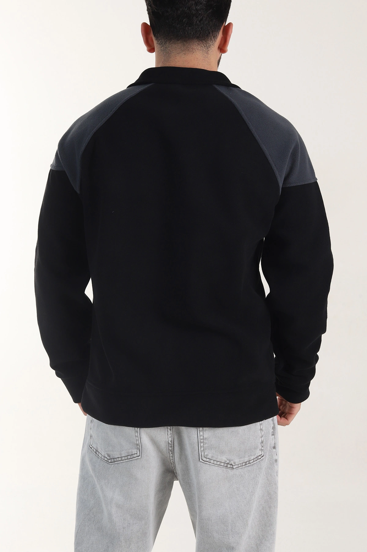 Siyah Fermuarlı Dik Yaka Polar Kumaş Erkek Sweatshirt 404305