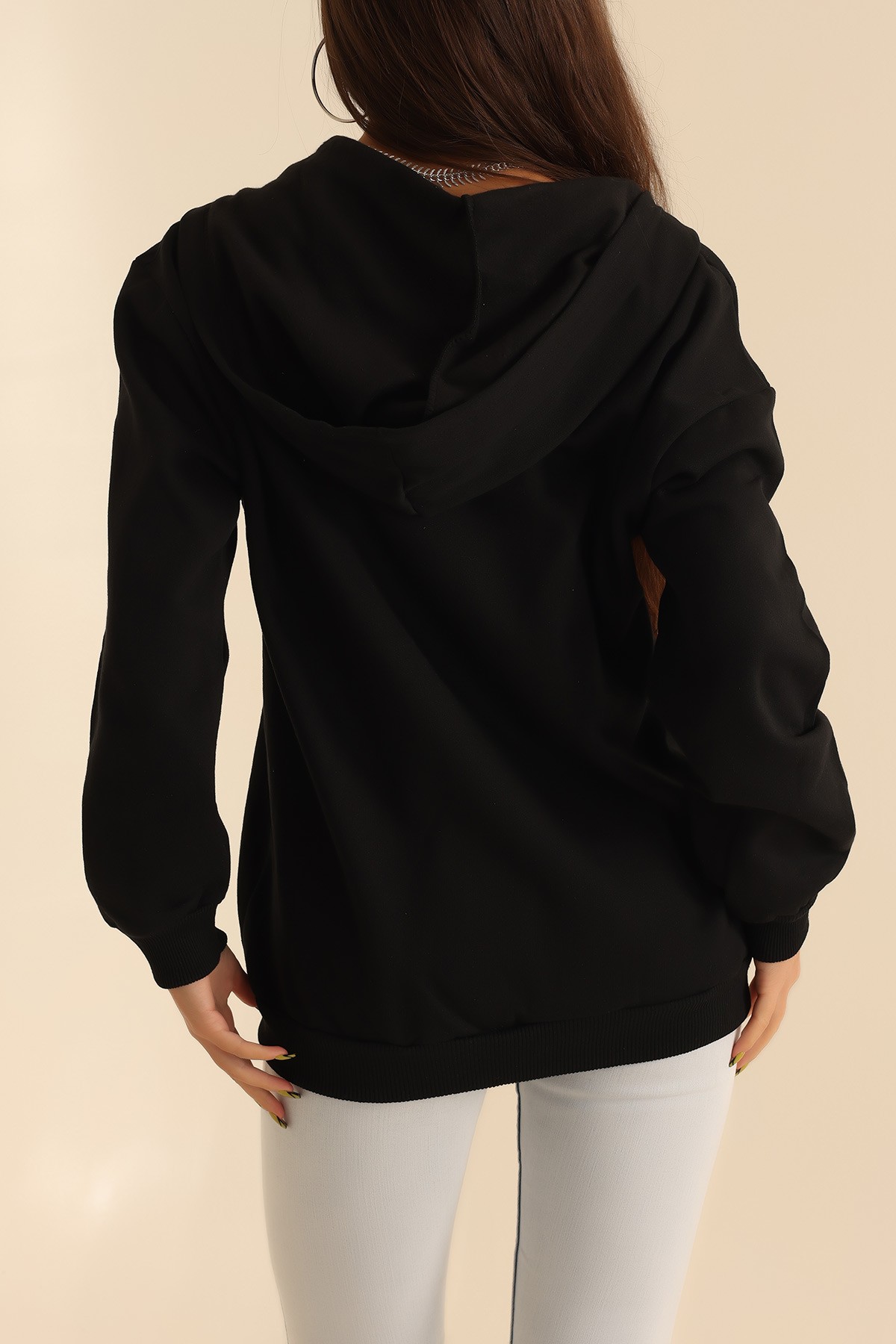 Siyah Fermuarlı İçi Şardonlu Bayan Sweat 199660