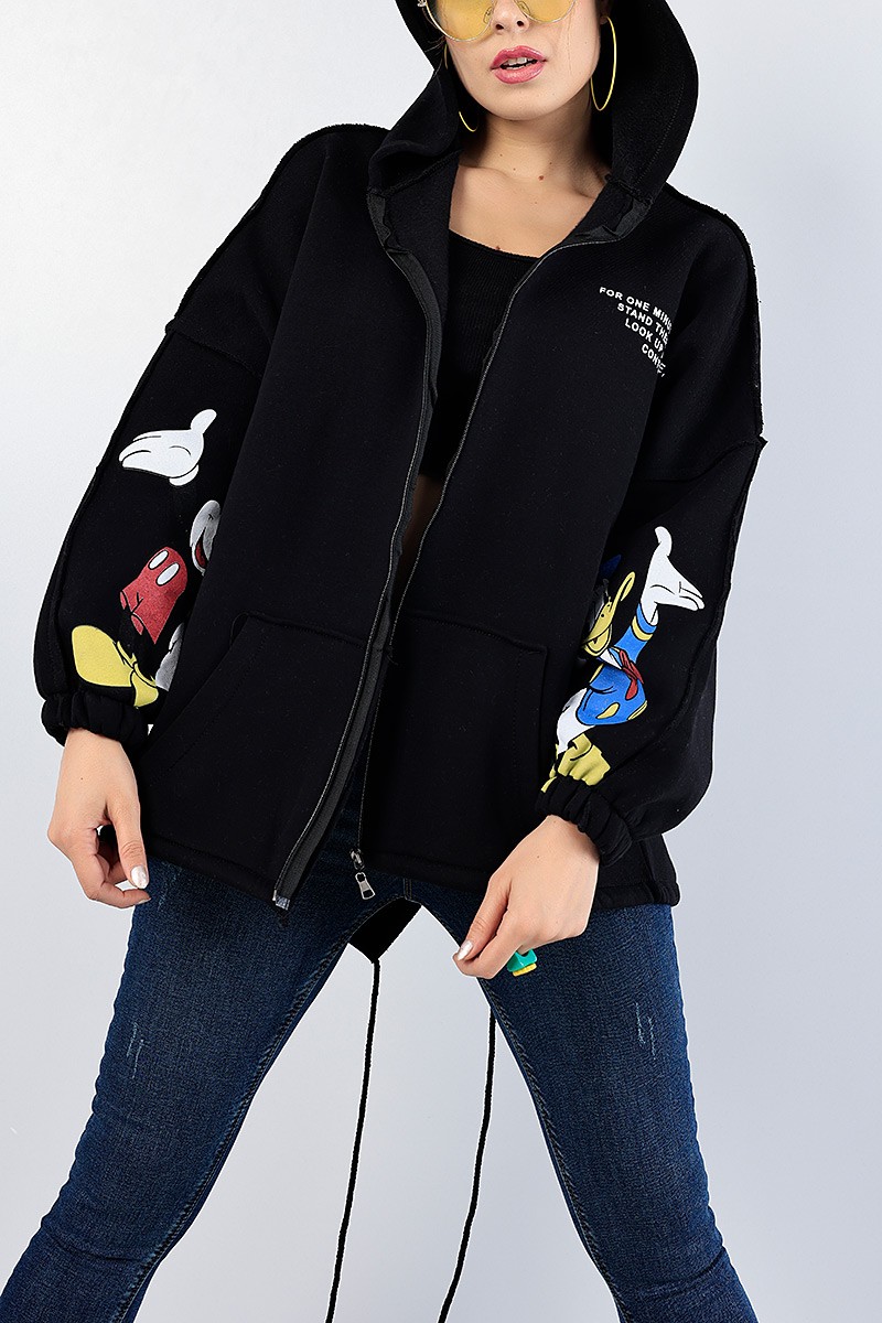 Siyah Fermuarlı İçi Şardonlu Bayan Sweat 76831