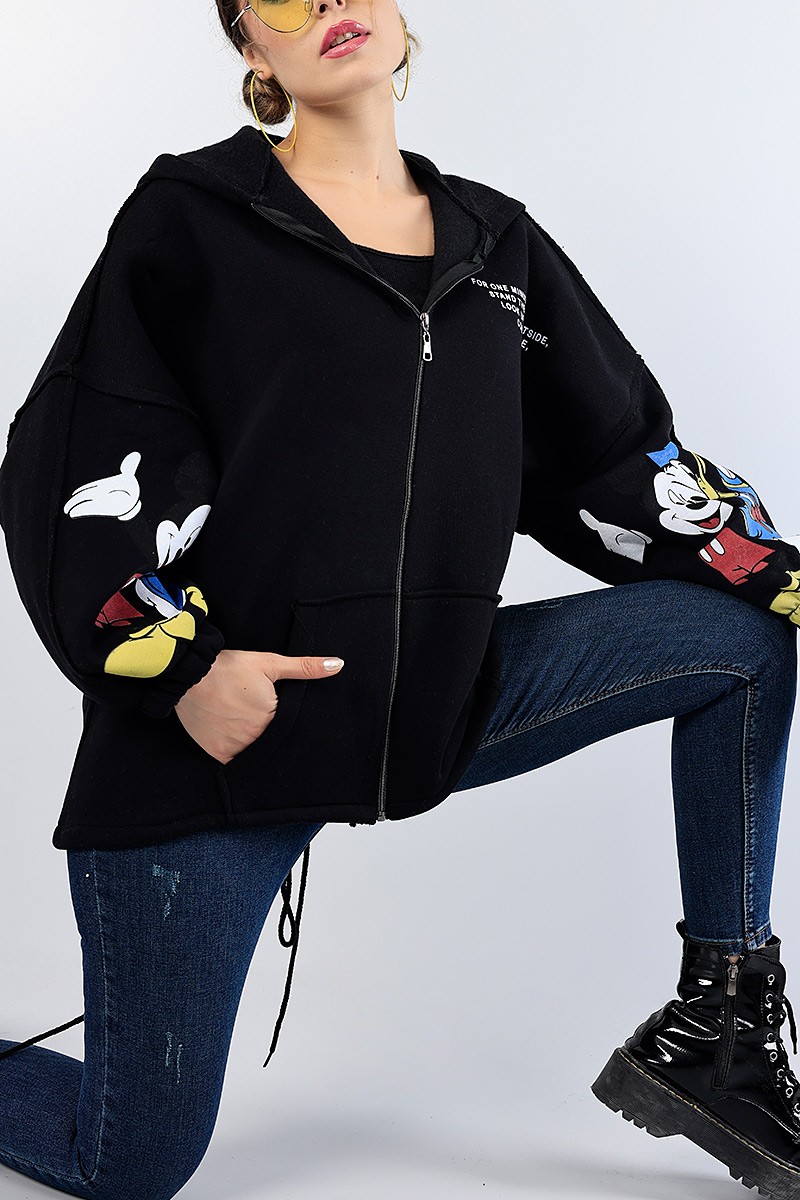 Siyah Fermuarlı İçi Şardonlu Bayan Sweat 76831
