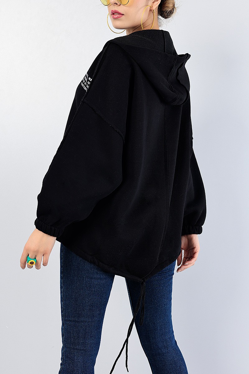 Siyah Fermuarlı İçi Şardonlu Bayan Sweat 76831