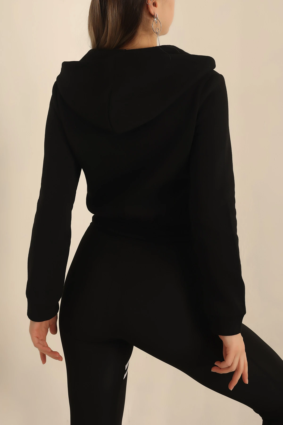 Siyah Fermuarlı İçi Şardonlu Bayan Sweat -T 238734