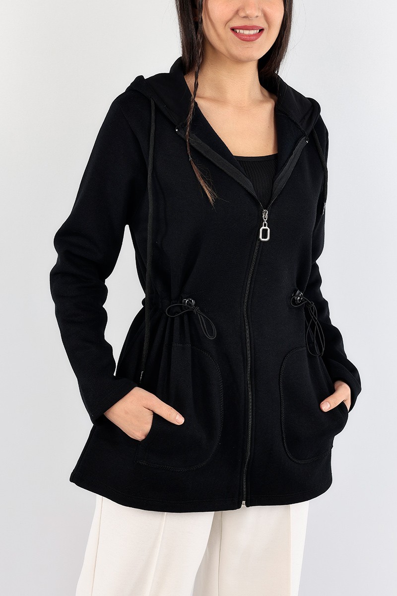 Siyah Fermuarlı İçi Şardonlu Sweat 91587