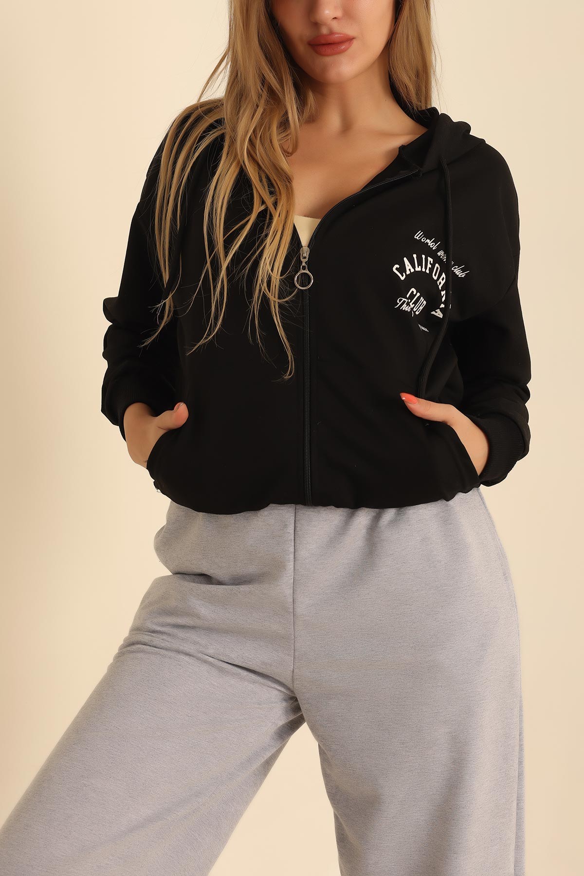 Siyah Fermuarlı İki İp Bayan Sweat 212960