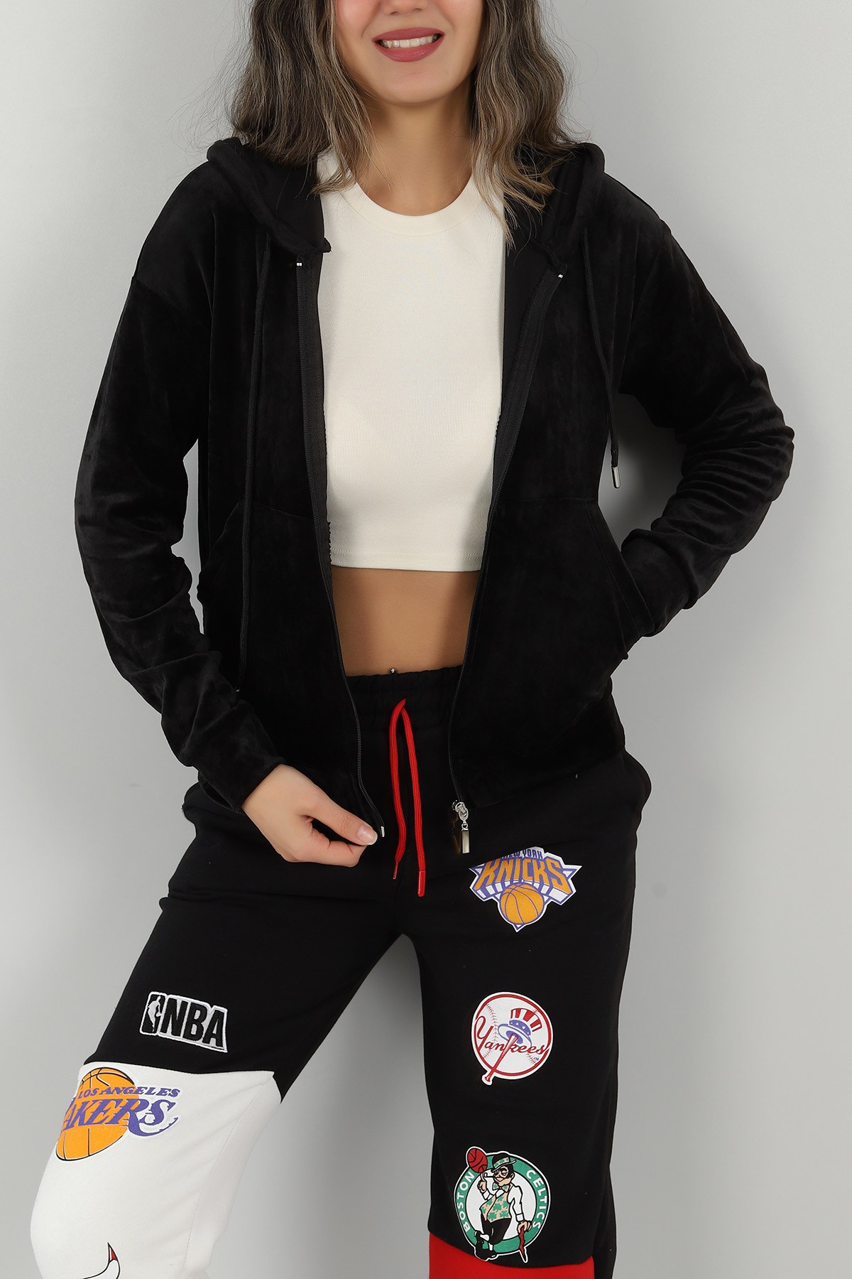 Siyah Fermuarlı Kadife Sweat 147272