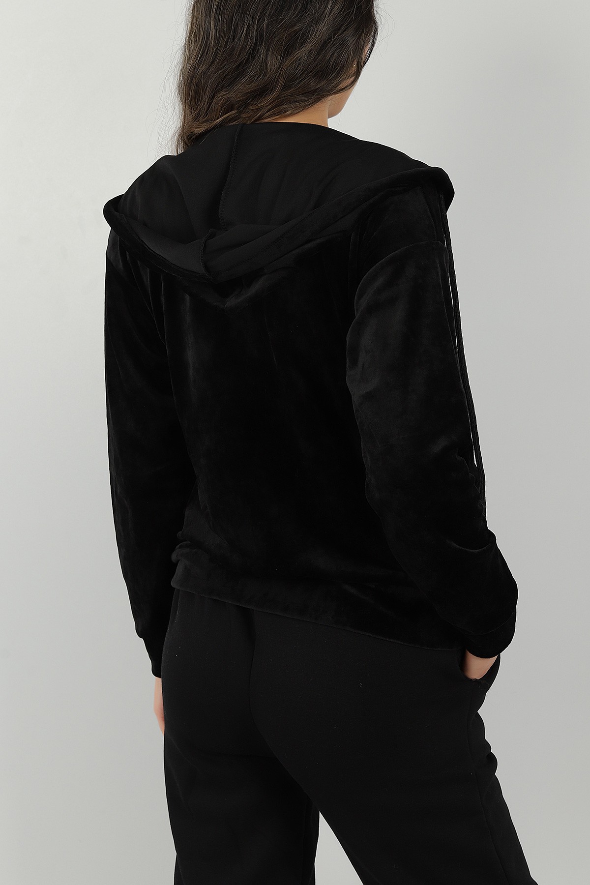 Siyah Fermuarlı Kadife Sweat 147272