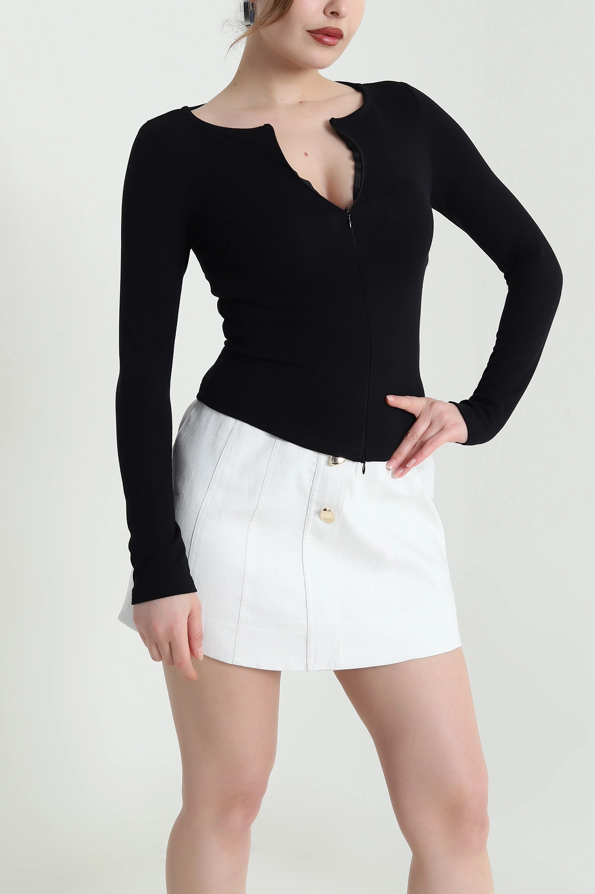 Siyah Fermuarlı Kadın Bady Bluz 461248