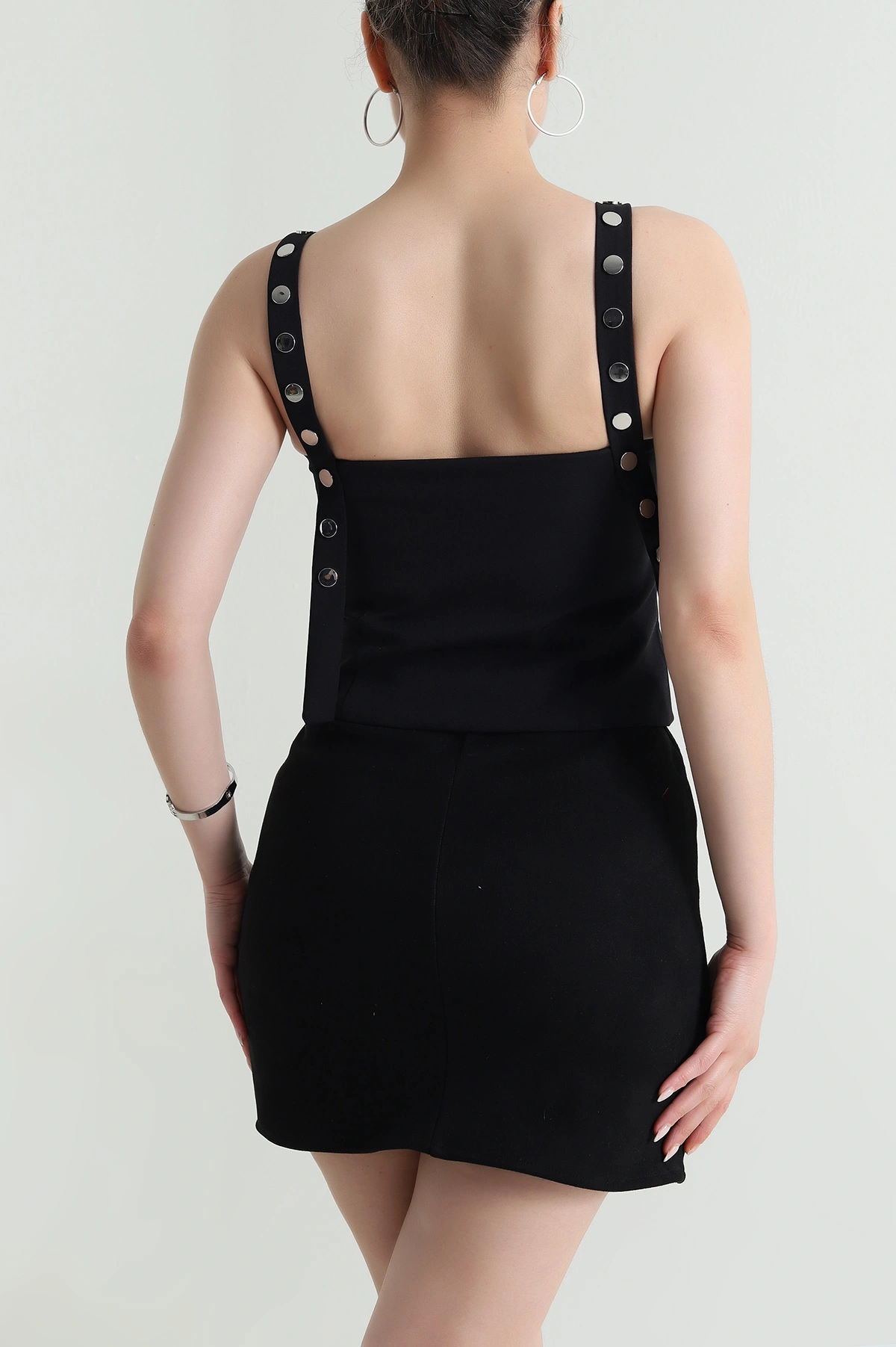 Siyah Fermuarlı Kadın Crop Bluz 474431