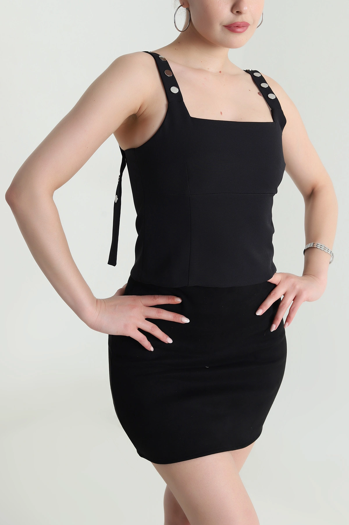 Siyah Fermuarlı Kadın Crop Bluz 474431