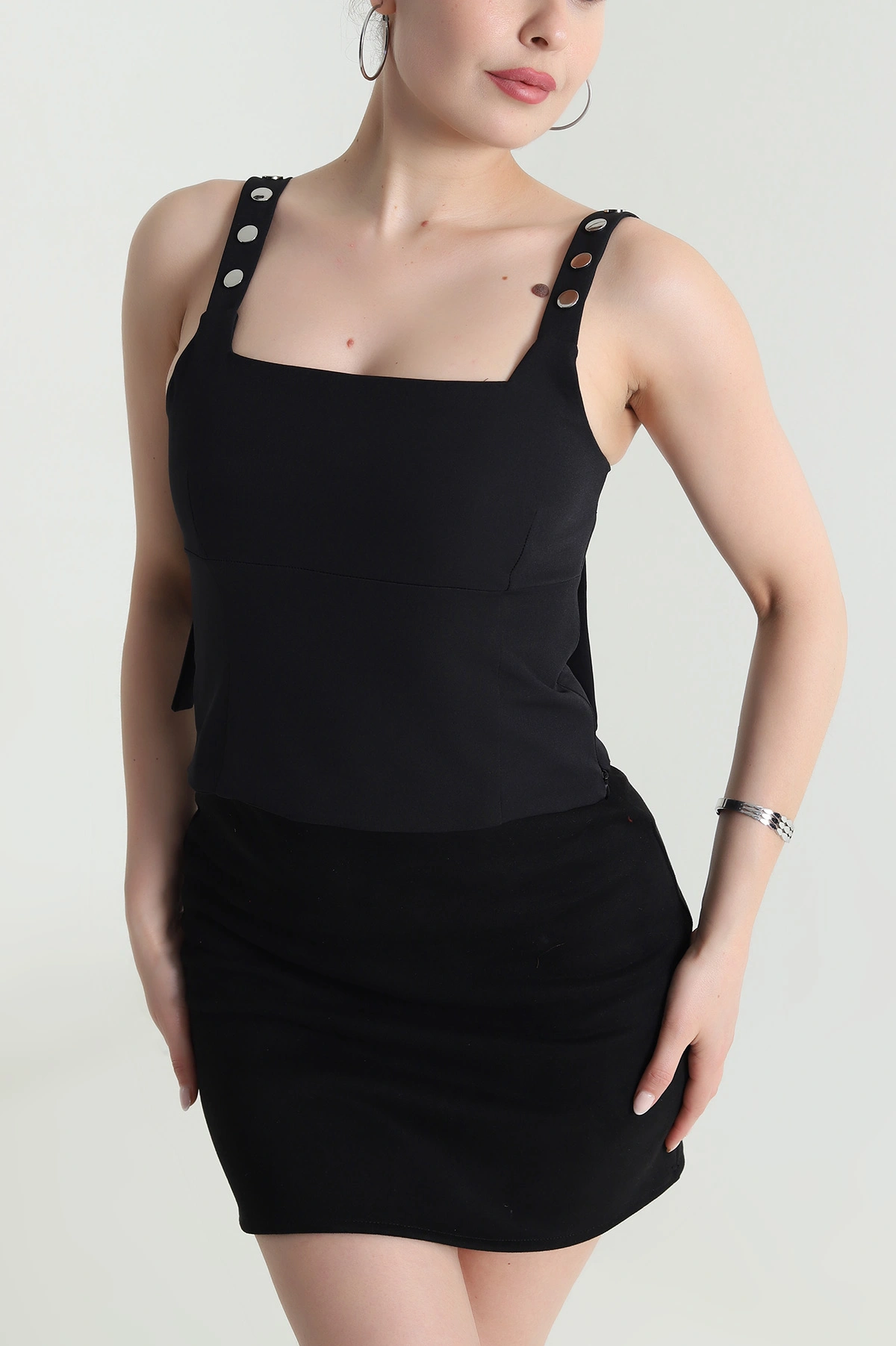 Siyah Fermuarlı Kadın Crop Bluz 474431