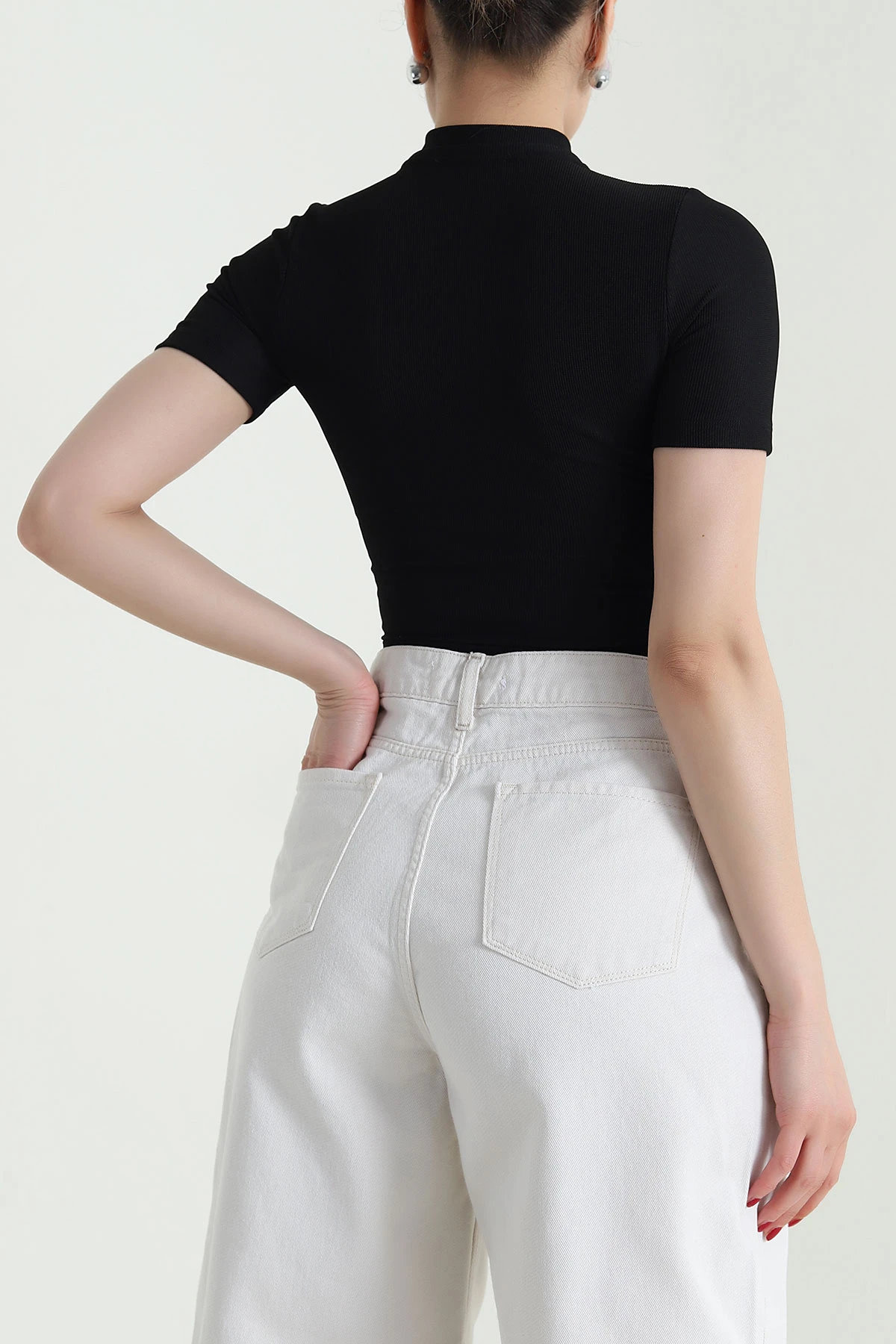 Siyah Fermuarlı Ottoman Crop 467198