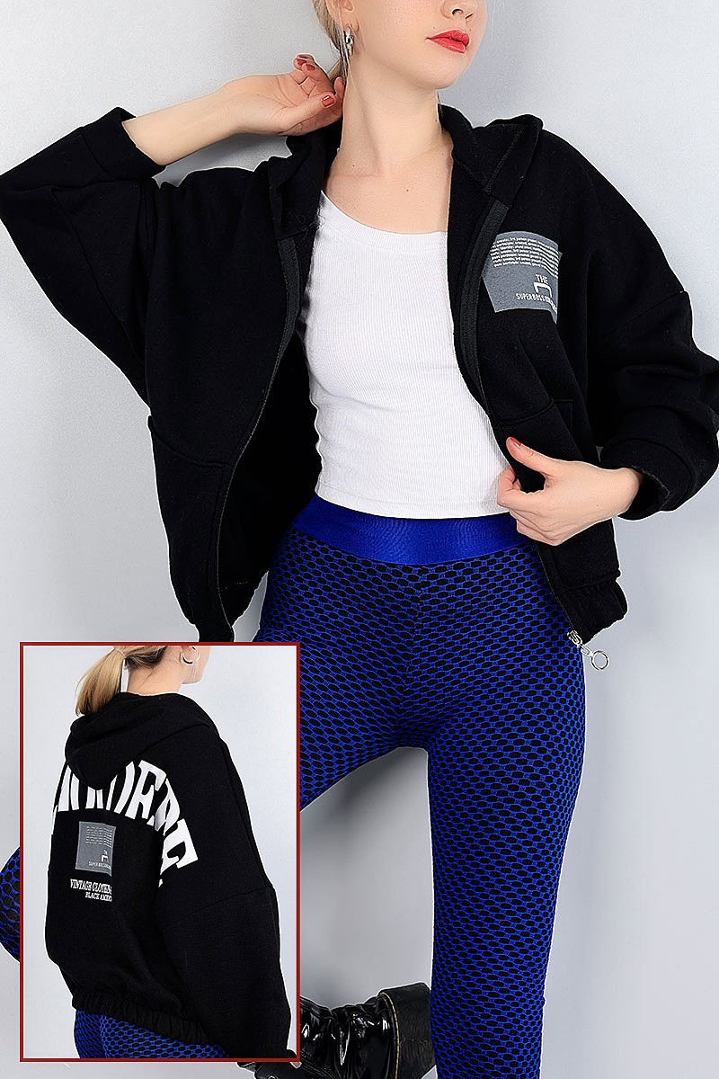 Siyah Fermuarlı Şardonlu Bayan Sweat 82621