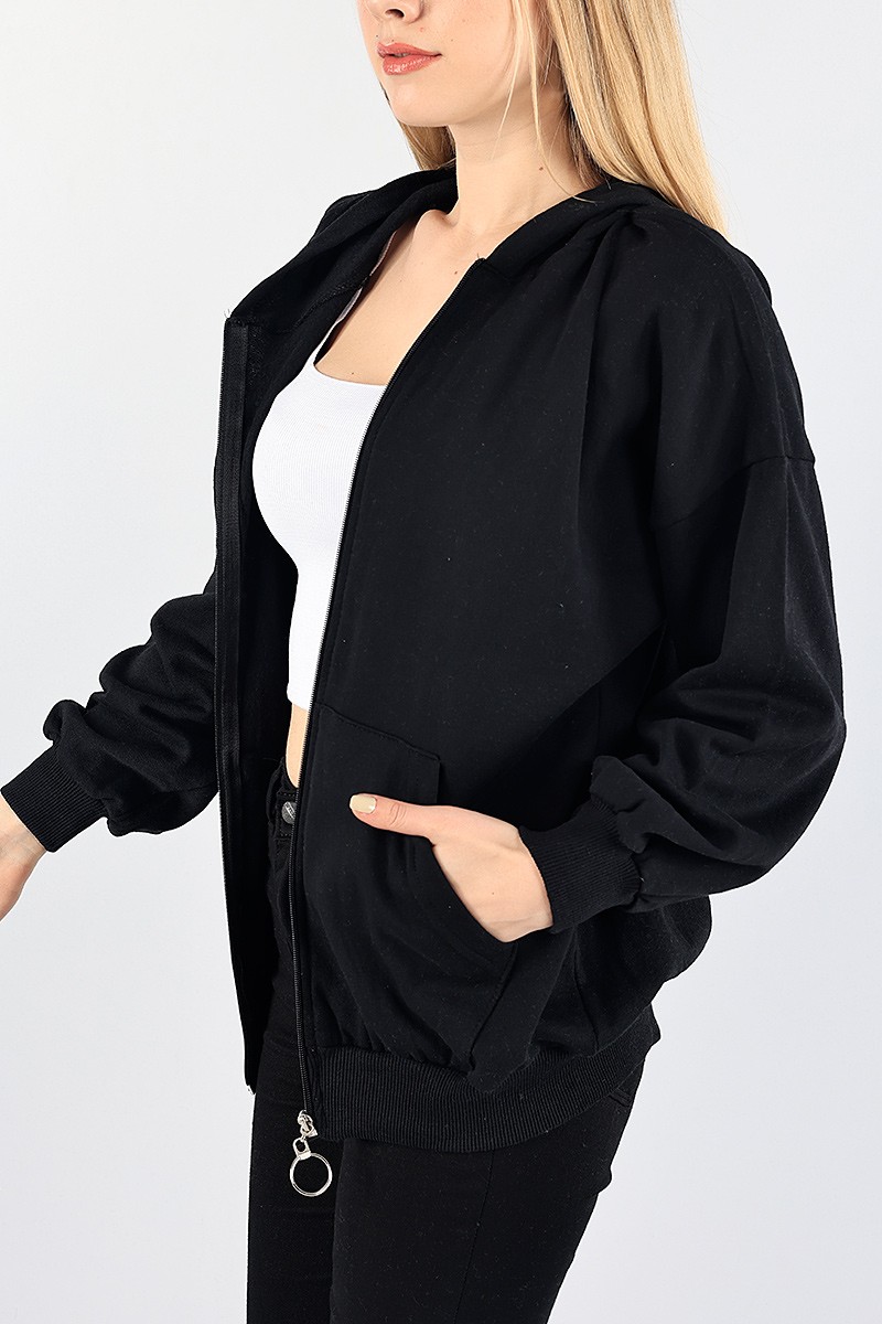 Siyah Fermuarlı Şardonlu Bayan Sweat 88383