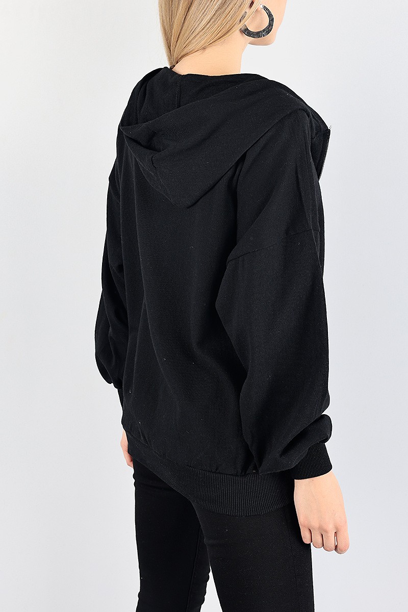 Siyah Fermuarlı Şardonlu Bayan Sweat 88383