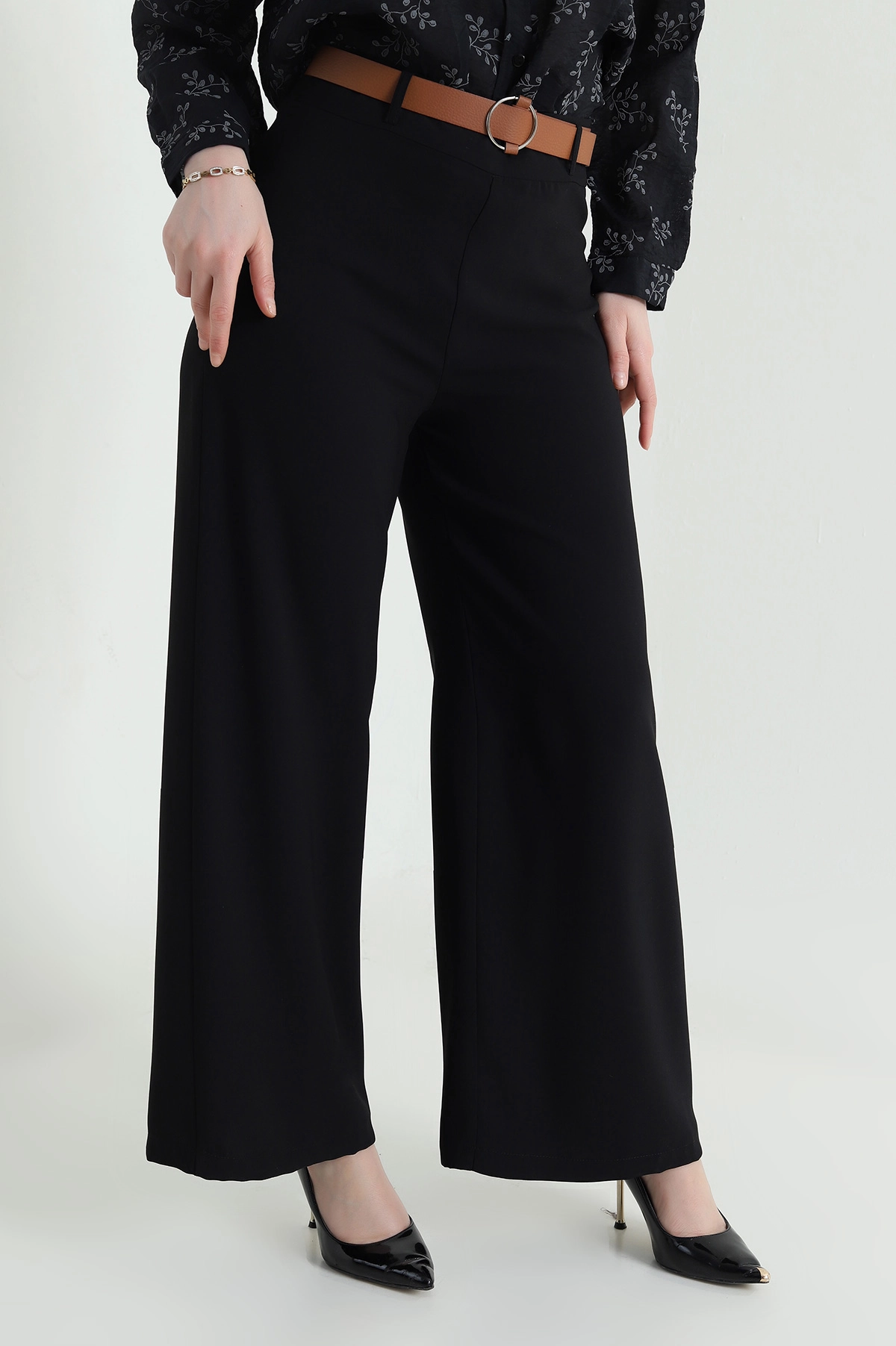 Siyah Fermuarlı Tencel Crep Kadın Pantolon 440761