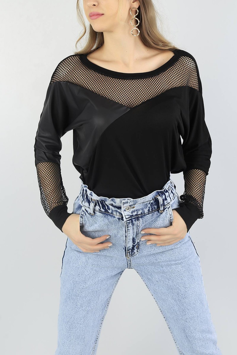 Siyah File ve Sıvama Deri Bluz 56561