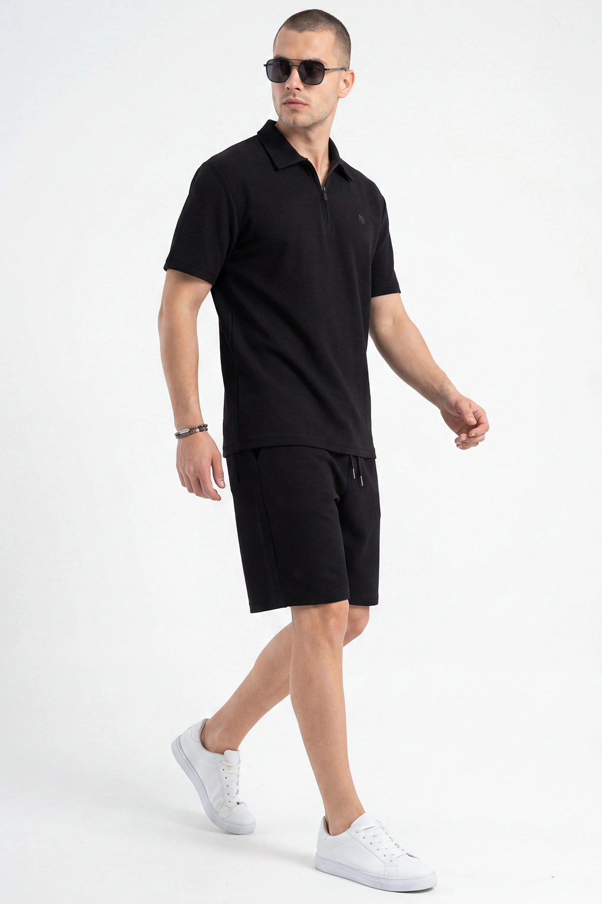 Siyah Fino Polo Yaka Erkek Şortlu Takım 473067