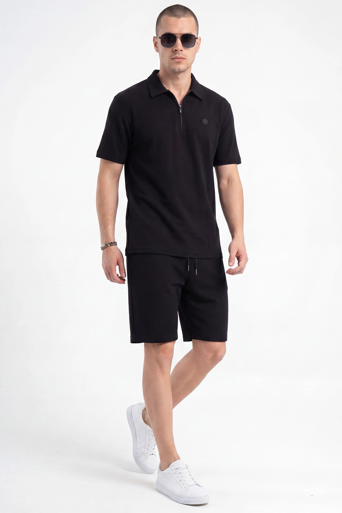 Siyah Fino Polo Yaka Erkek Şortlu Takım 473067