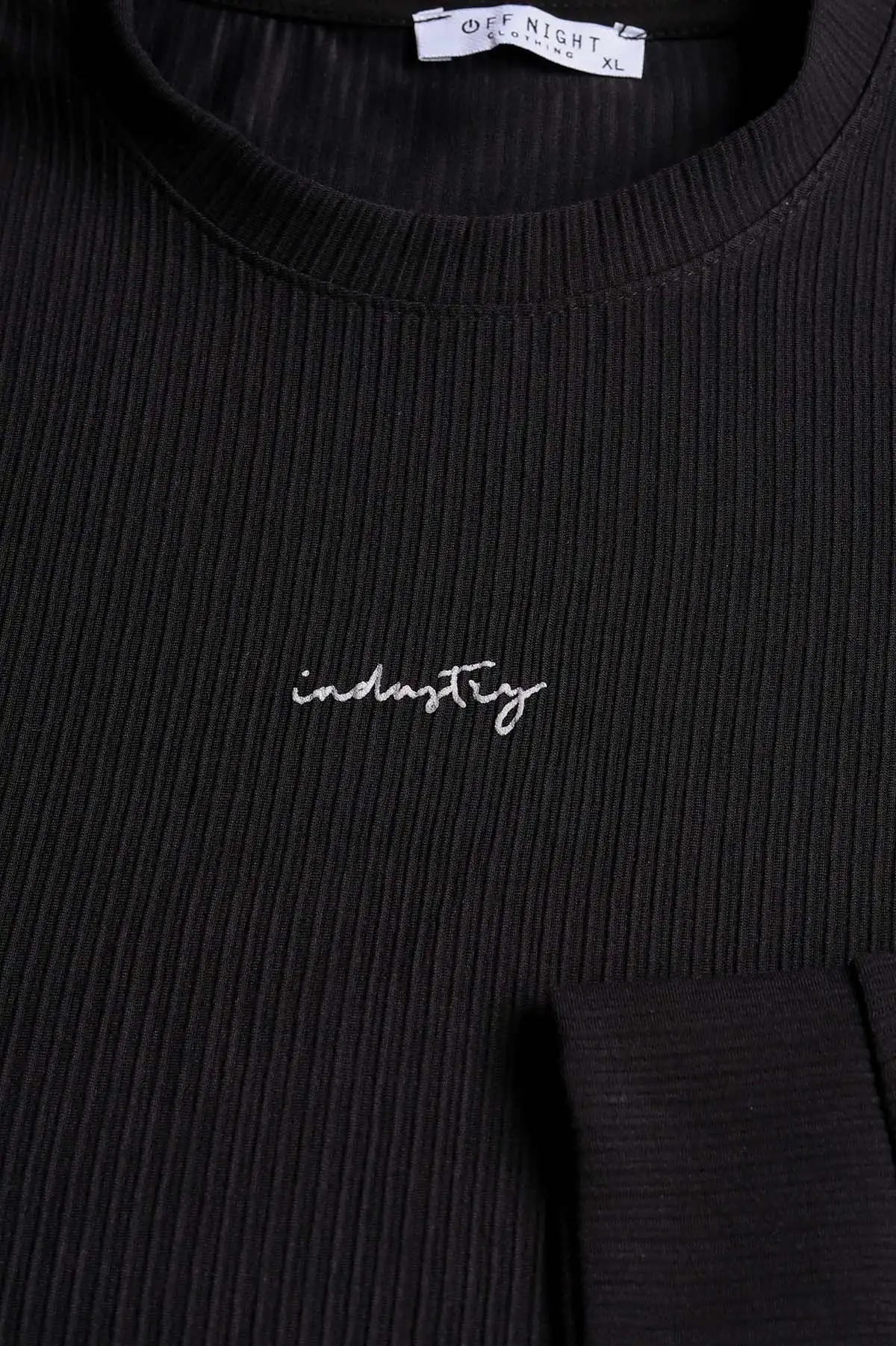 Siyah Fitilli Bisiklet Yaka Yazı Detaylı Erkek Sweatshirt 396227