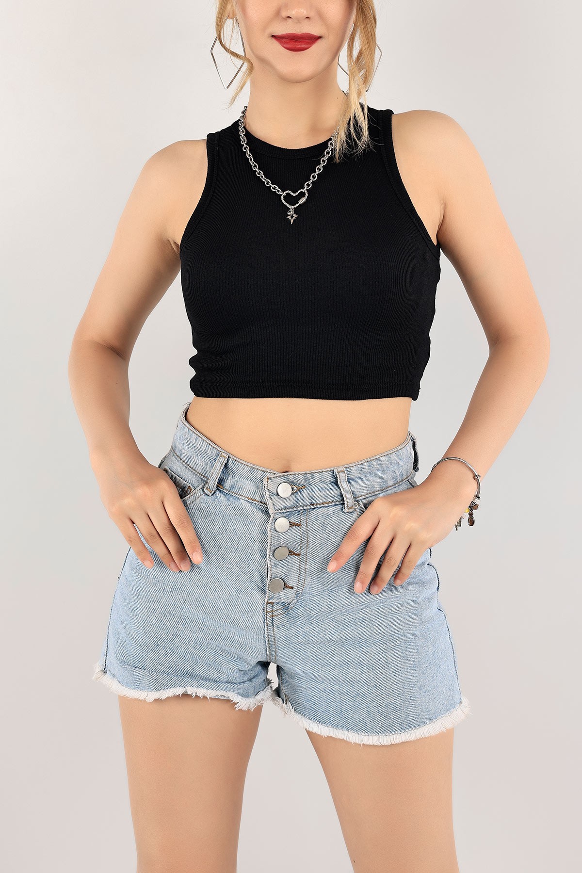 Siyah Fitilli Crop Bayan Atlet 114070