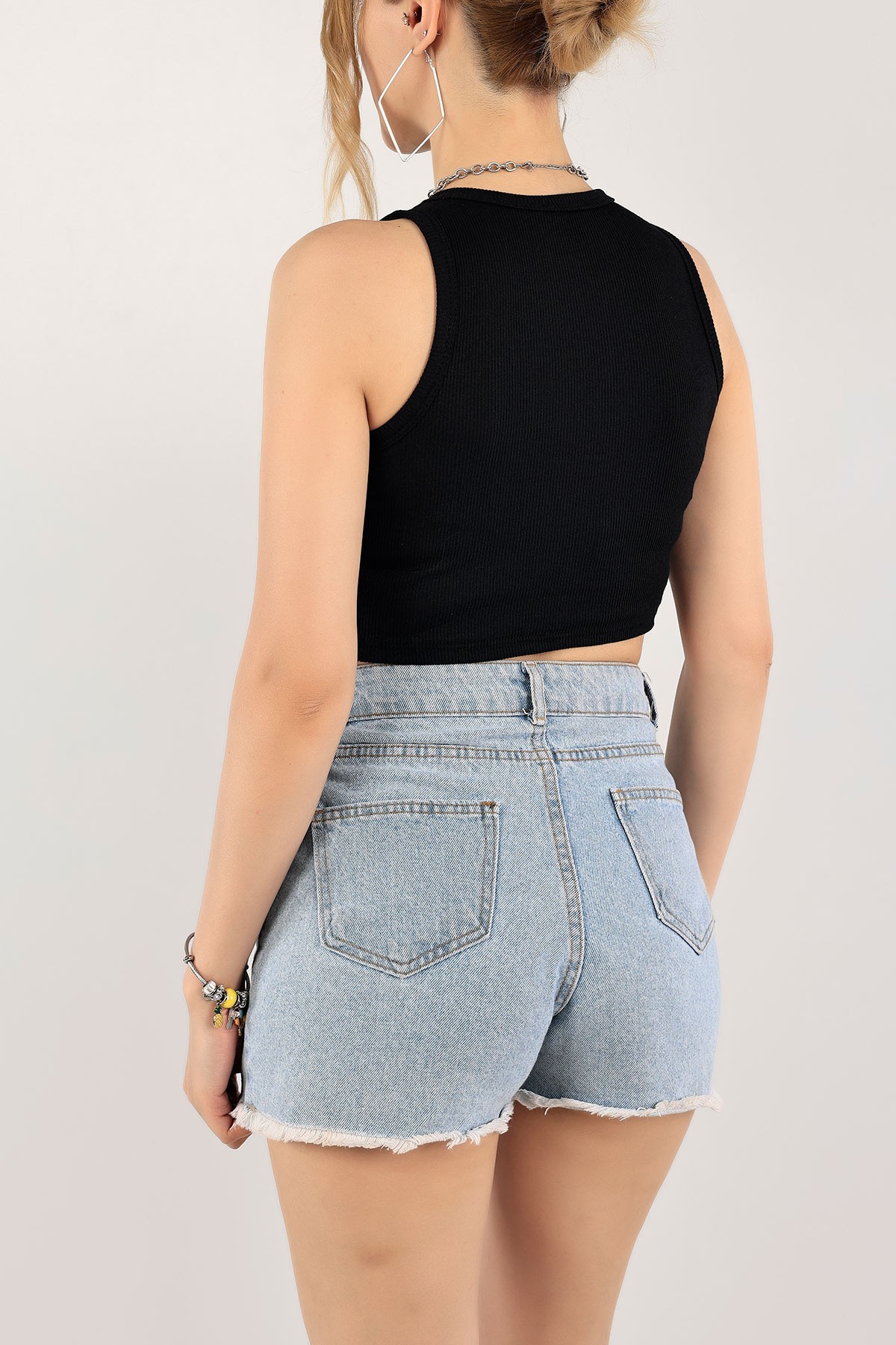 Siyah Fitilli Crop Bayan Atlet 114070