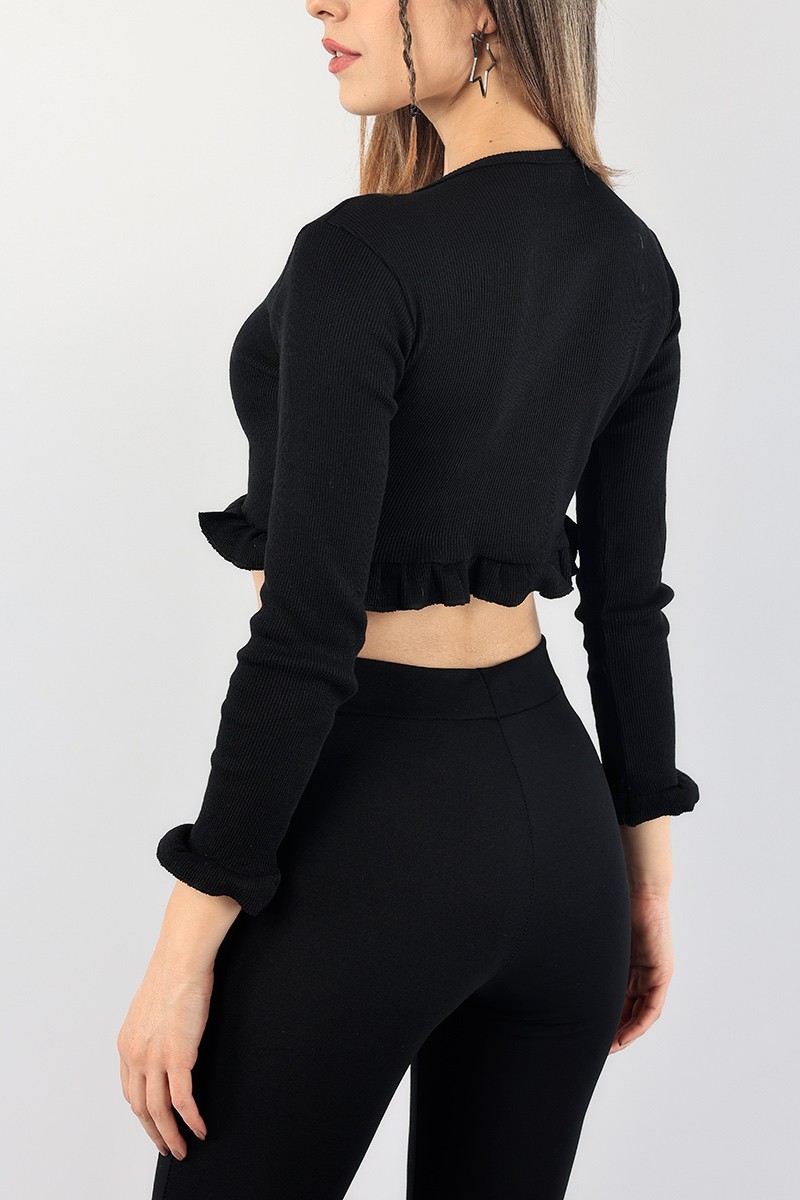 Siyah Fitilli Crop Bluz 89093