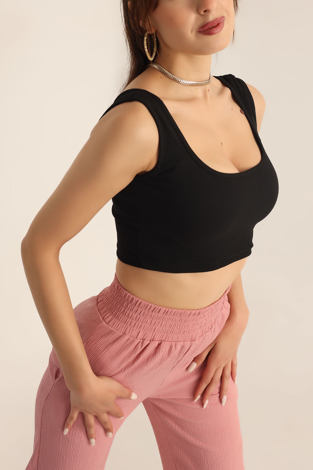 Siyah Fitilli Crop Üst 178228