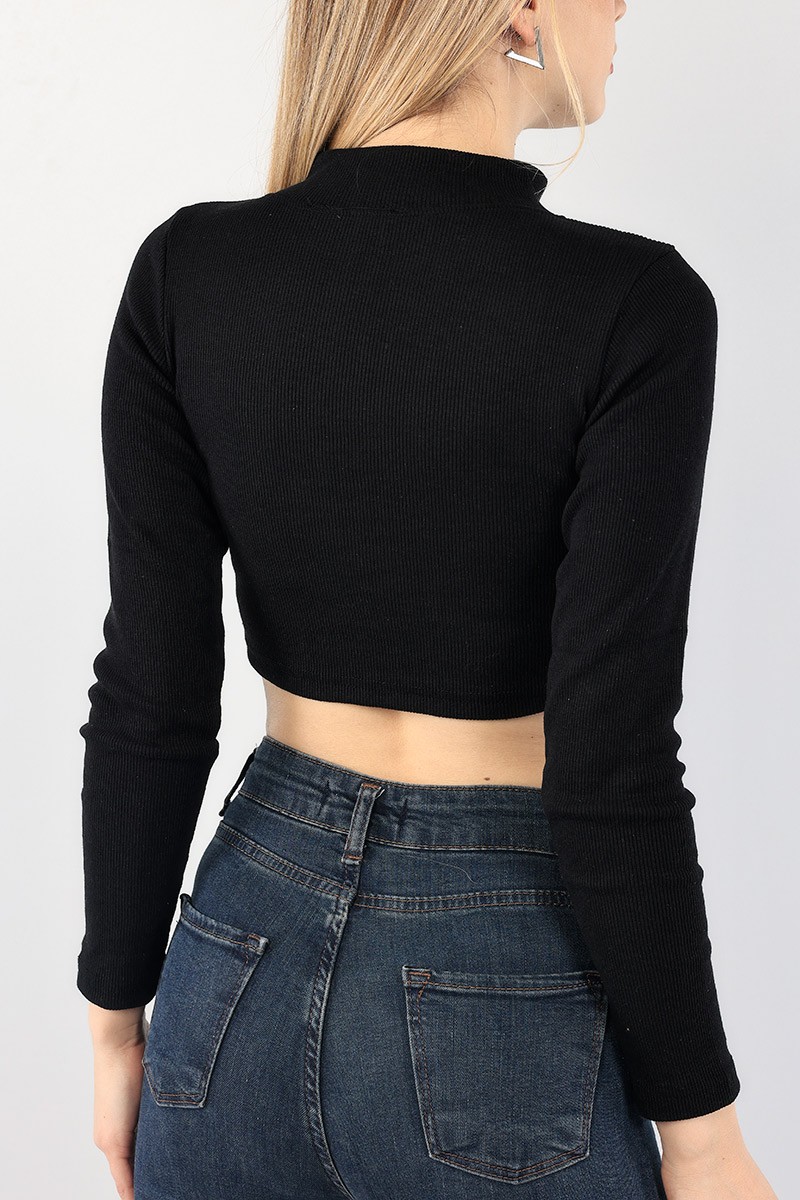 Siyah Fitilli Fermuarlı Bayan Crop 90765
