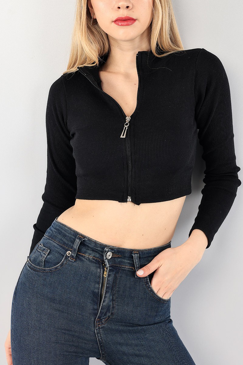 Siyah Fitilli Fermuarlı Bayan Crop 90765