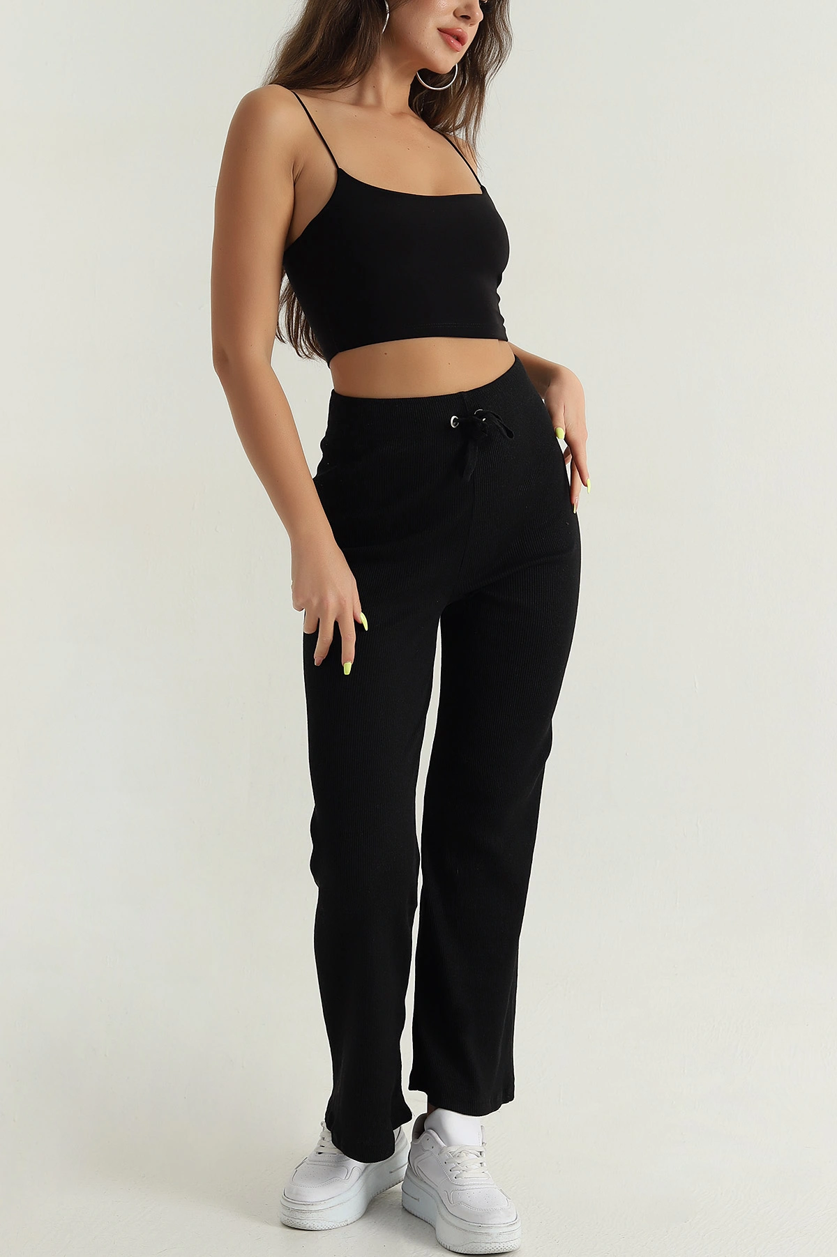 Siyah Fitilli Kadın Pantolon 395046