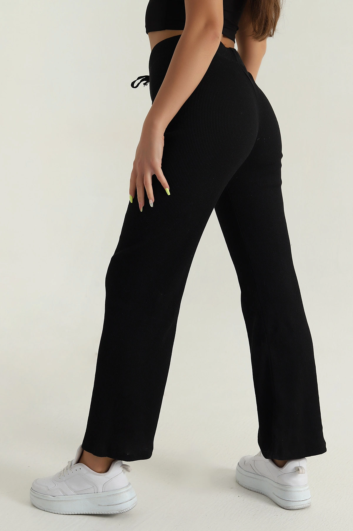 Siyah Fitilli Kadın Pantolon 395046