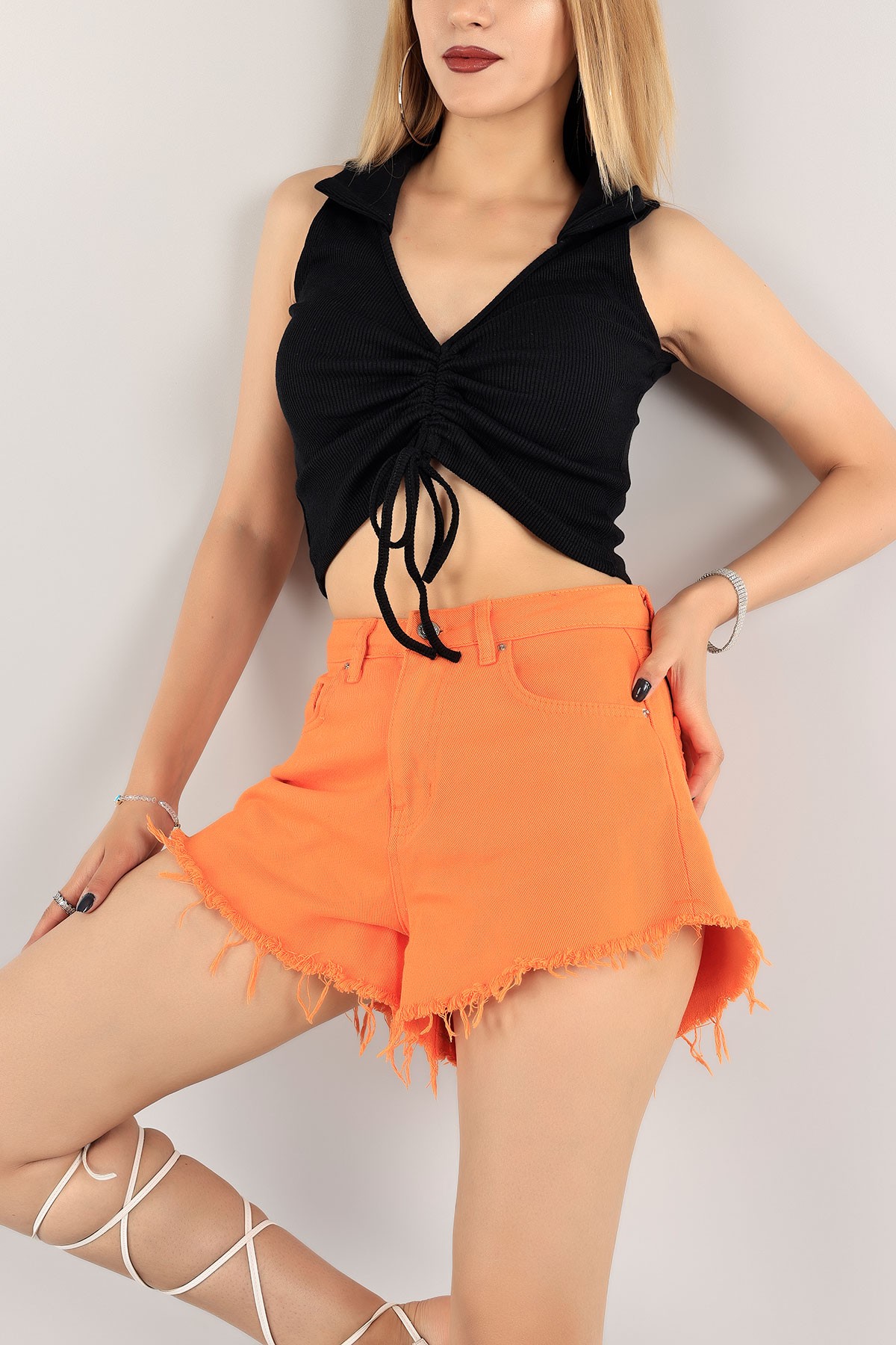 Siyah Fitilli Kolsuz Bluz 117845