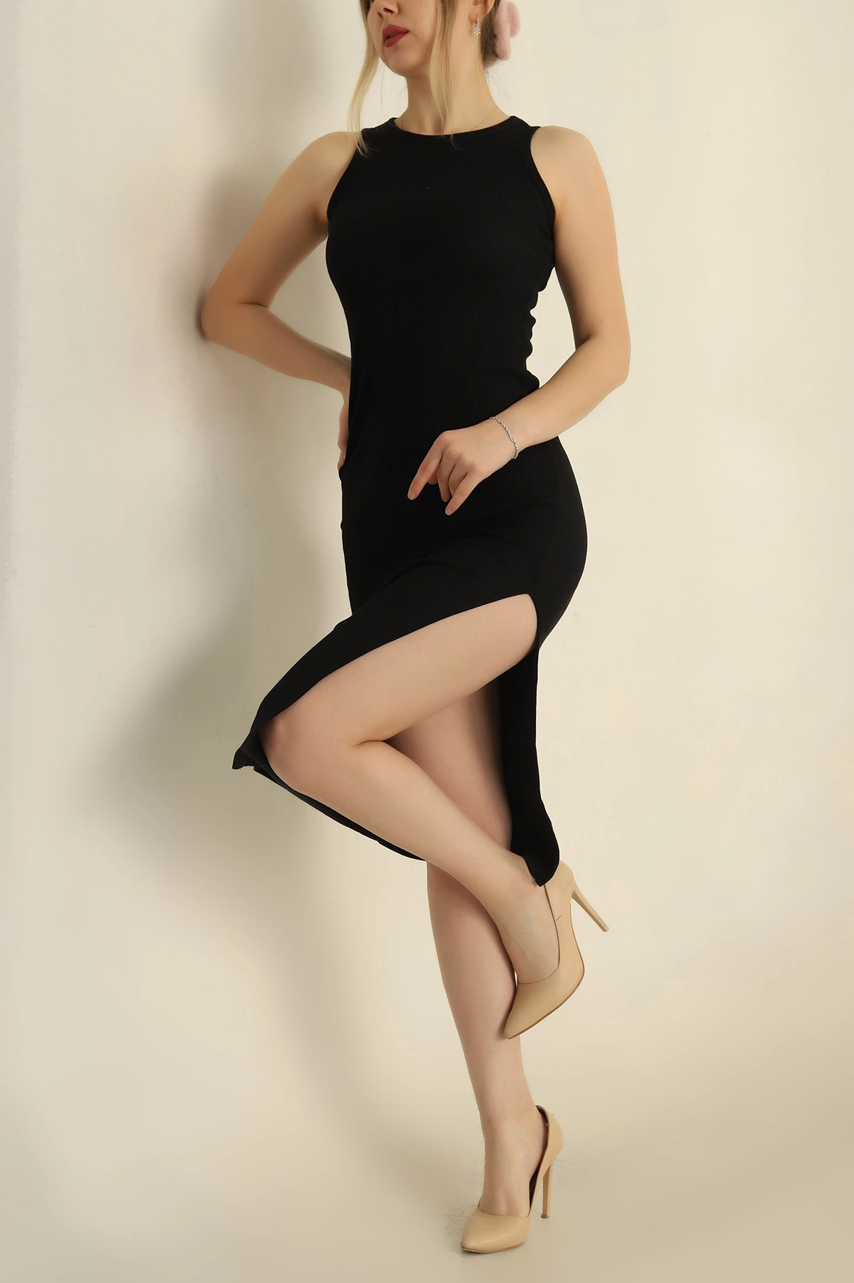 Siyah Fitilli Kolsuz Elbise 252870