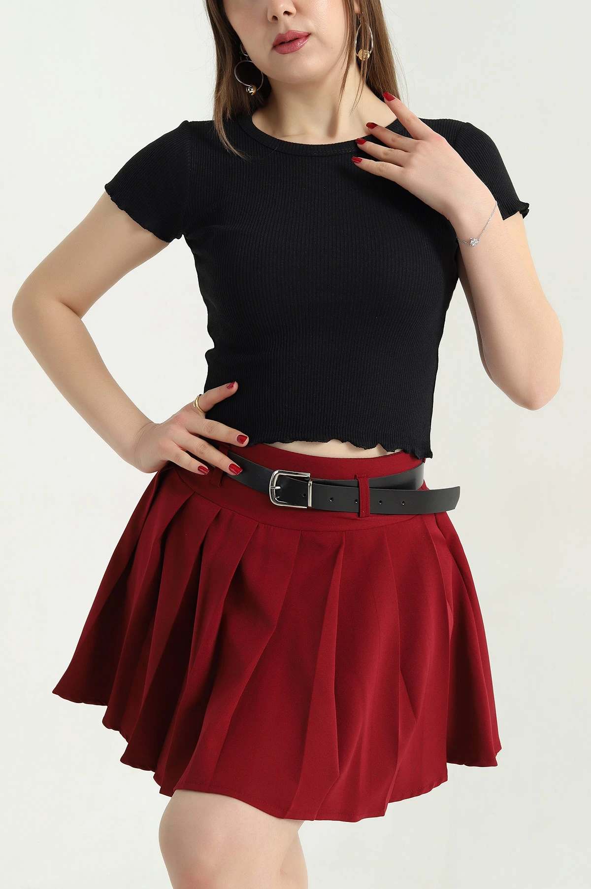 Siyah Fitilli Likralı Bisiklet Yaka Bady Bluz 338310