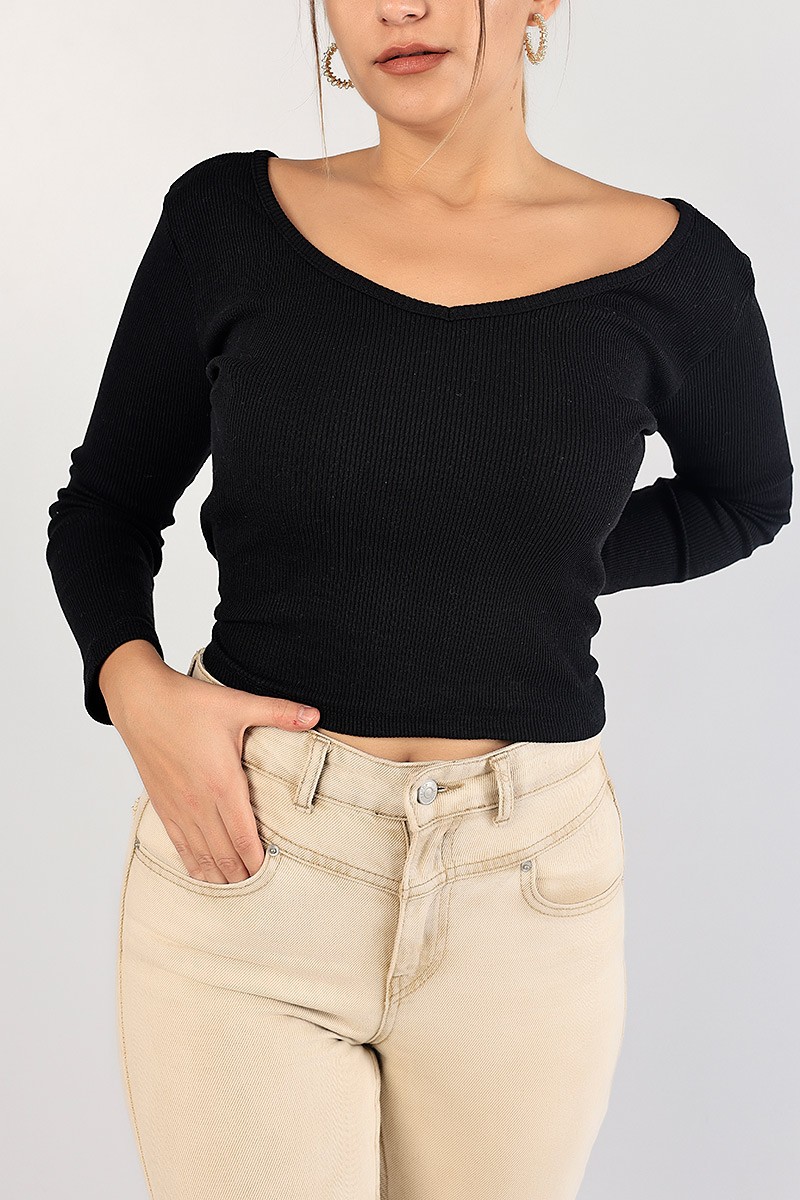 Siyah Fitilli Likralı Bluz 84406