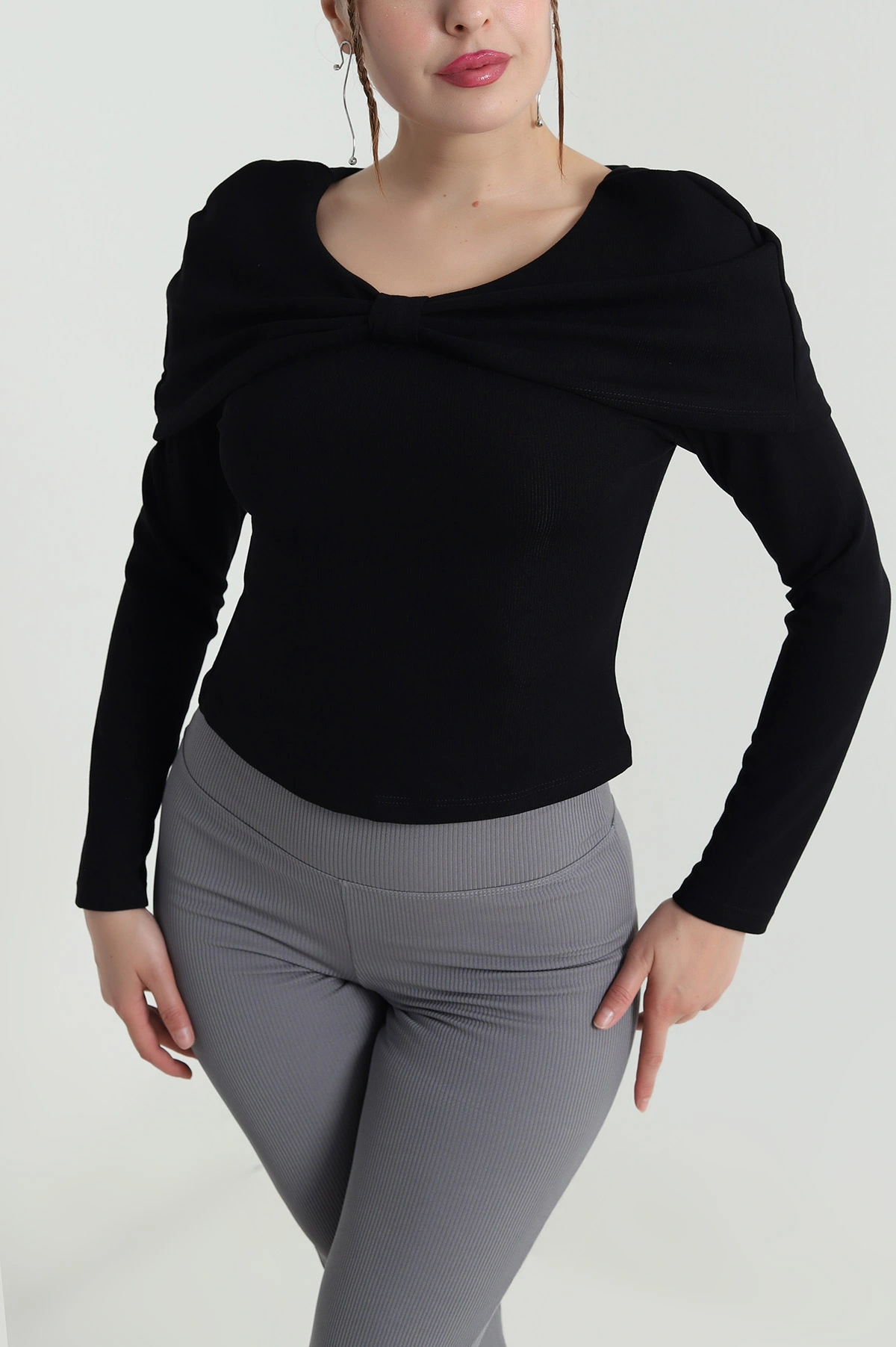 Siyah Fitilli Modal Kadın Bluz 482834