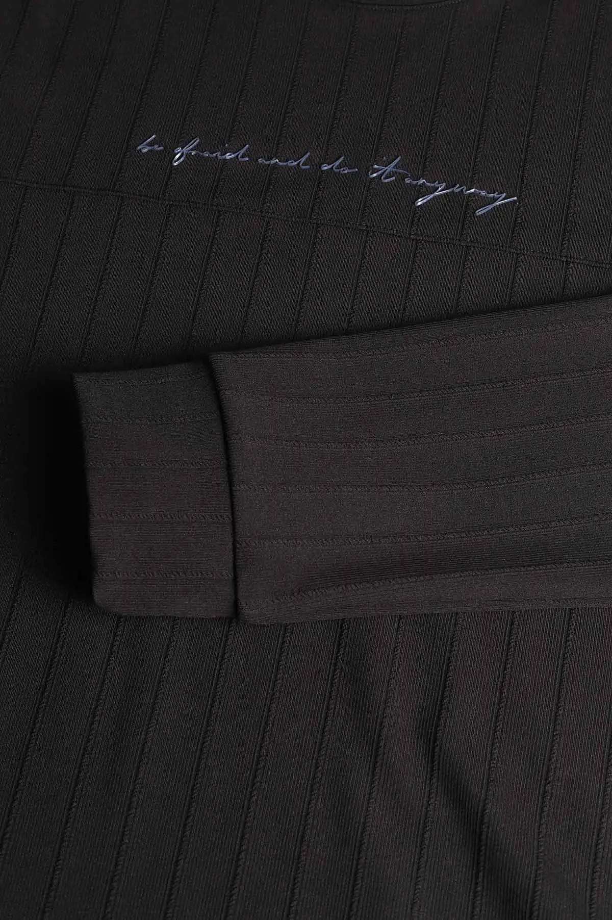 Siyah Fitilli Nakışlı Bisiklet Yaka Erkek Sweatshirt 396903
