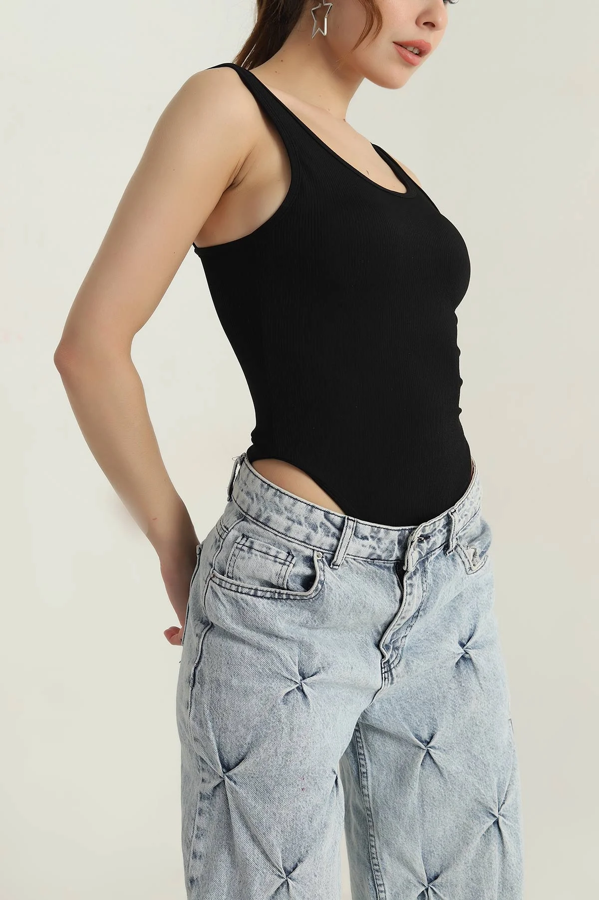 Siyah Fitilli Pedli Askılı Zıbın Bluz 411425