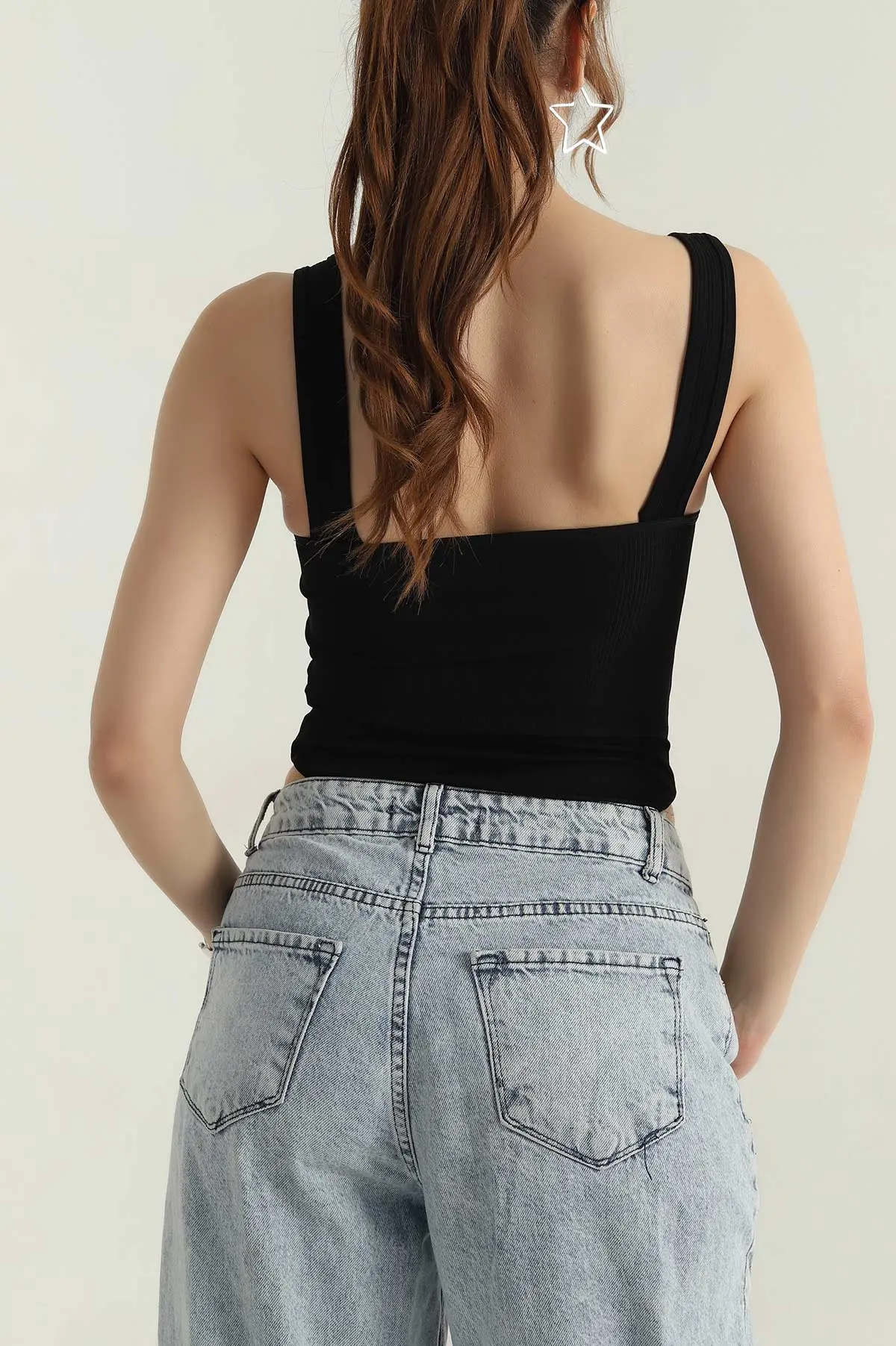Siyah Fitilli Pedli Askılı Zıbın Bluz 411425