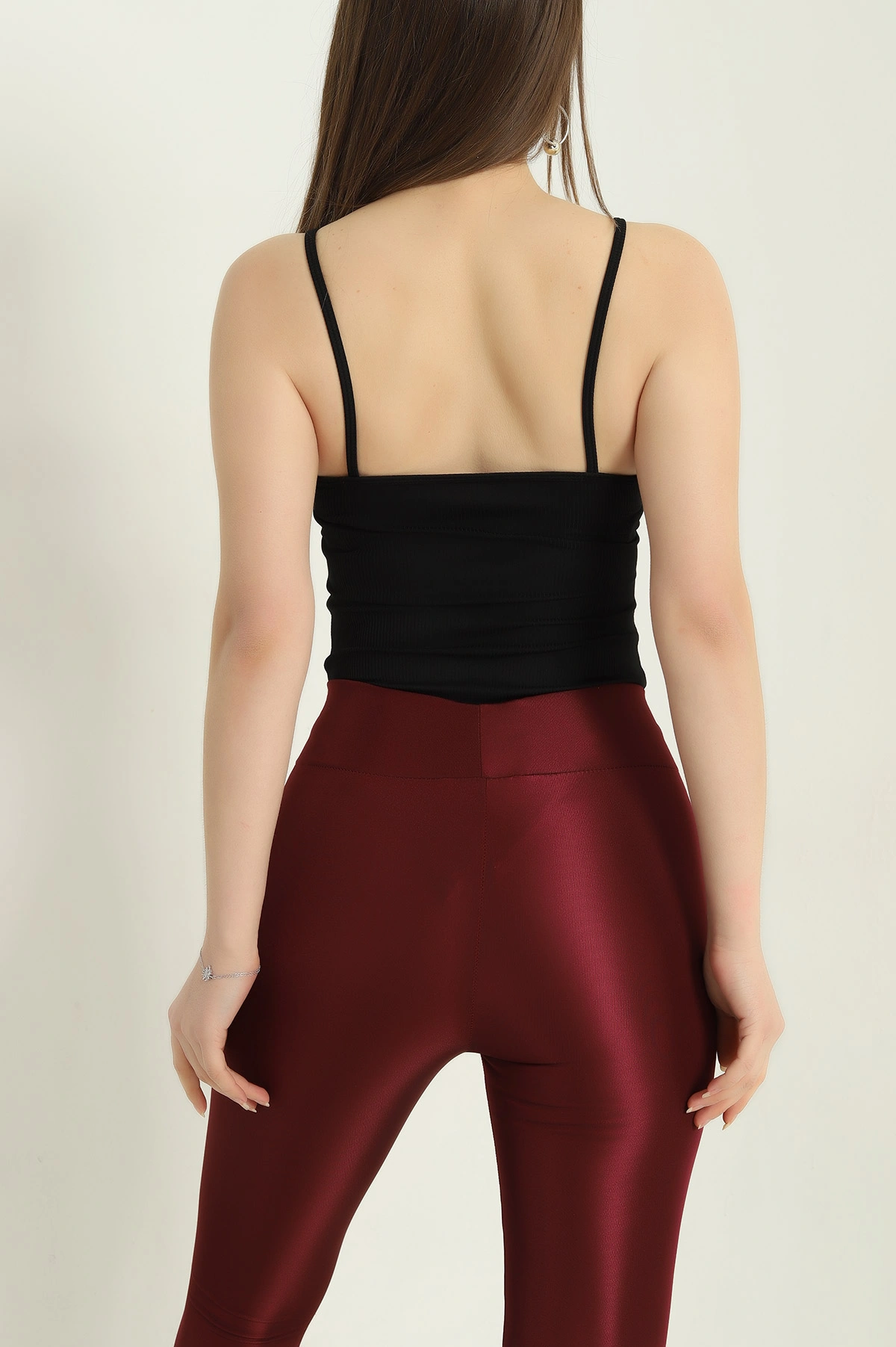 Siyah Fitilli Pedli İp Askılı Zıbın Bluz 337092