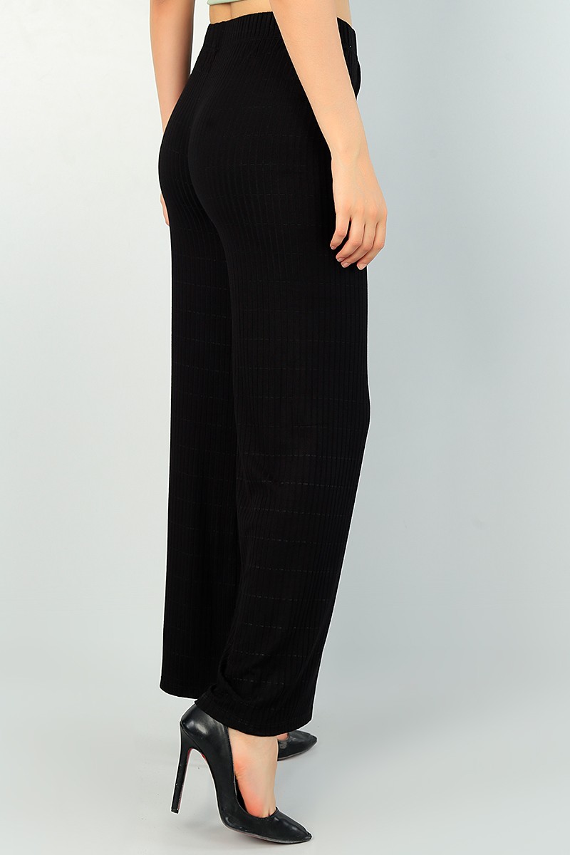 Siyah Fitilli Rahat Kalıp Bayan Pantolon 67993