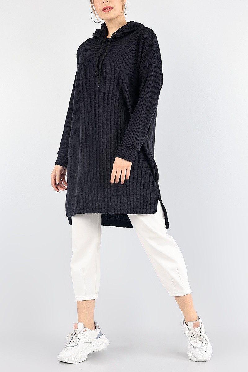 Siyah Fitilli Triko Bayan Tunik Elbise 88192