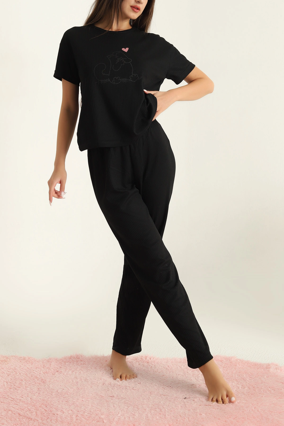 Siyah Fitilli Viskon Bayan Pijama Takımı 288967